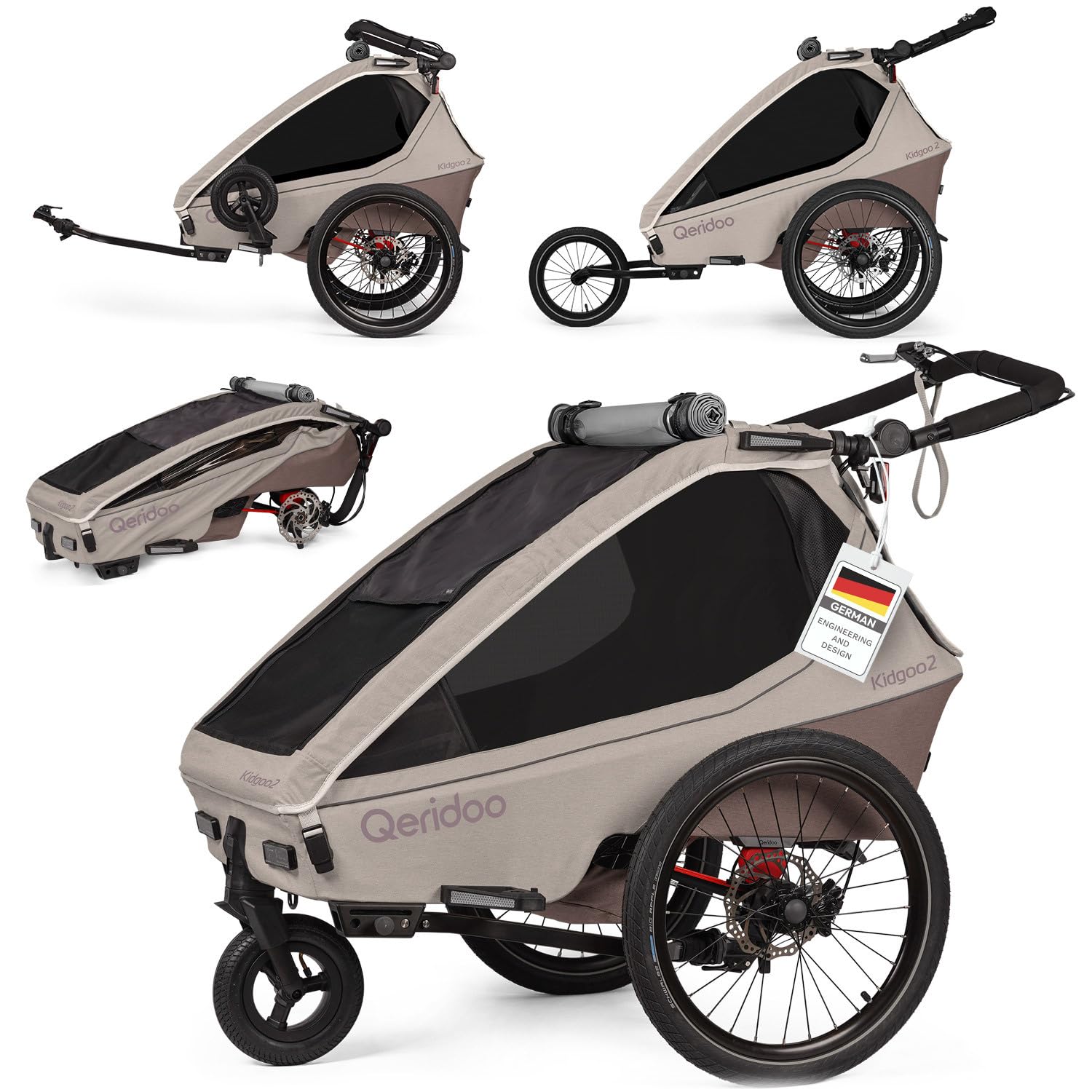 Qeridoo Kidgoo 2 Pro Gen 2 Kinderfahrradanhänger | Premium Fahrradanhänger Kinder mit Scheibenbremse & Joggerrad | Multifunktionaler Fahrrad Anhänger | Komfort & Sicherheit für Alltag & Abenteuer