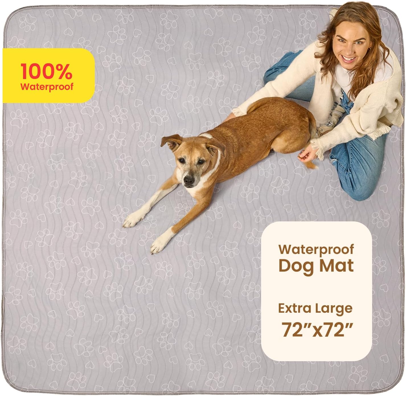 IMPROVIA® Reusable Puppy Pad – Waterproof, Extra-Absorbent, Washable Pee Pad for Dog Training, Whelping, & More – Protect Your Floors & Pet with Quick-Drying Potty Pad (X Large - 72"x72") Pet Design 1 Pack - 72"x72"