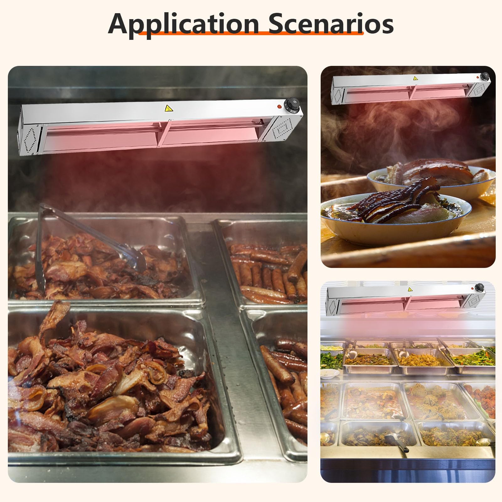 Lámpara de Calor de Alimentos, Suspensión Lampara Calor Cocina Acero Inoxidable, Calentador de Alimentos para Buffets y Hoteles Temperatura Ajustable(2 Piezas, 60cm)