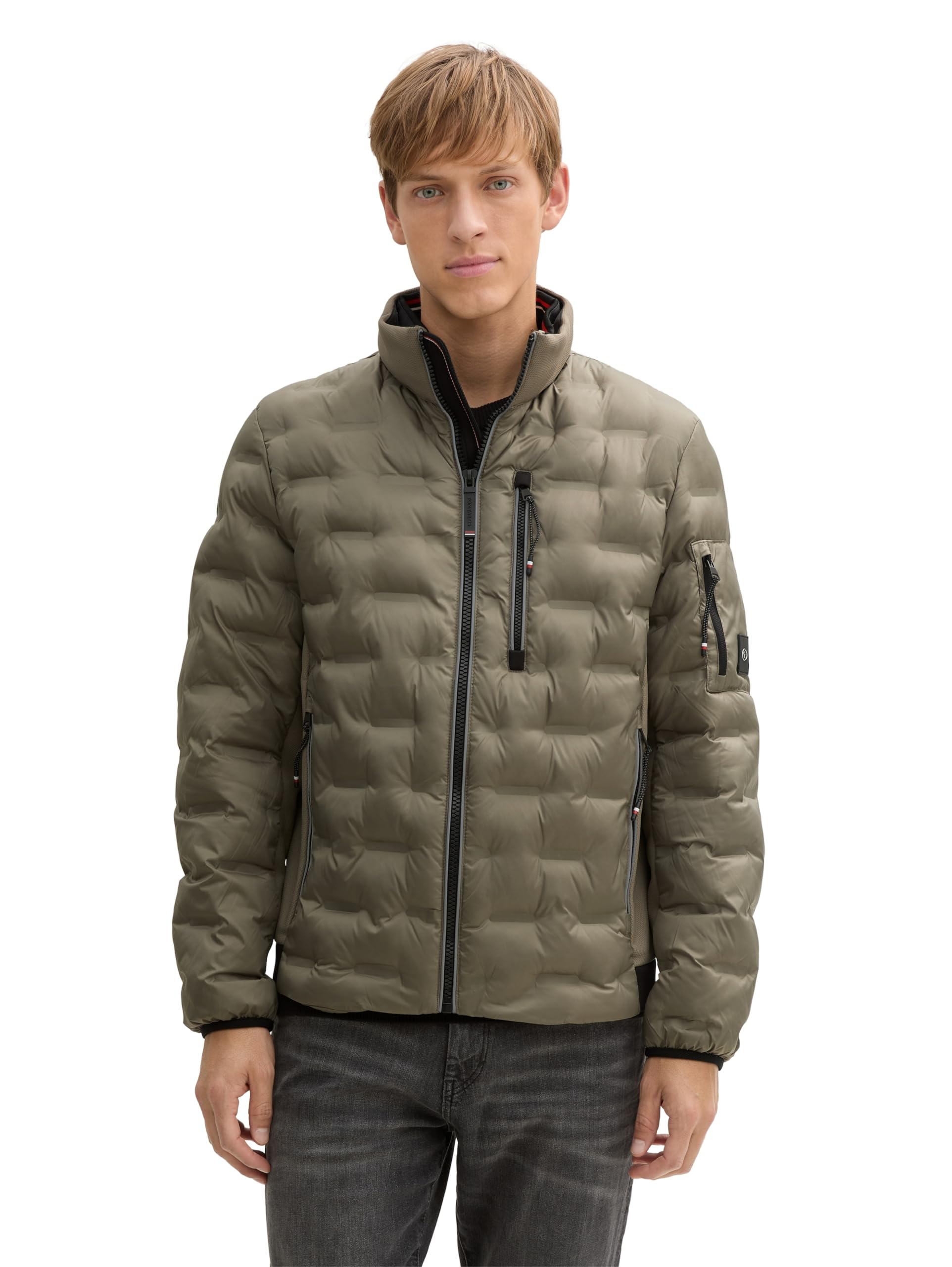 TOM TAILOR Herren Hybrid Lightweight Steppjacke mit Kapuze im Stehkragen