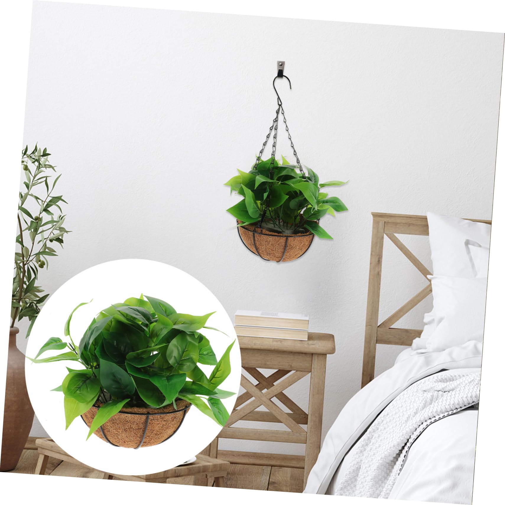 Sosoport Pianta Artificiale Epipremnum Aureum con Cestino 1 Pz | Decorazione Pendente per Librerie Ufficio e Giardino, Materiali Ferro Plastica Palma Spugna, Stile Vivido