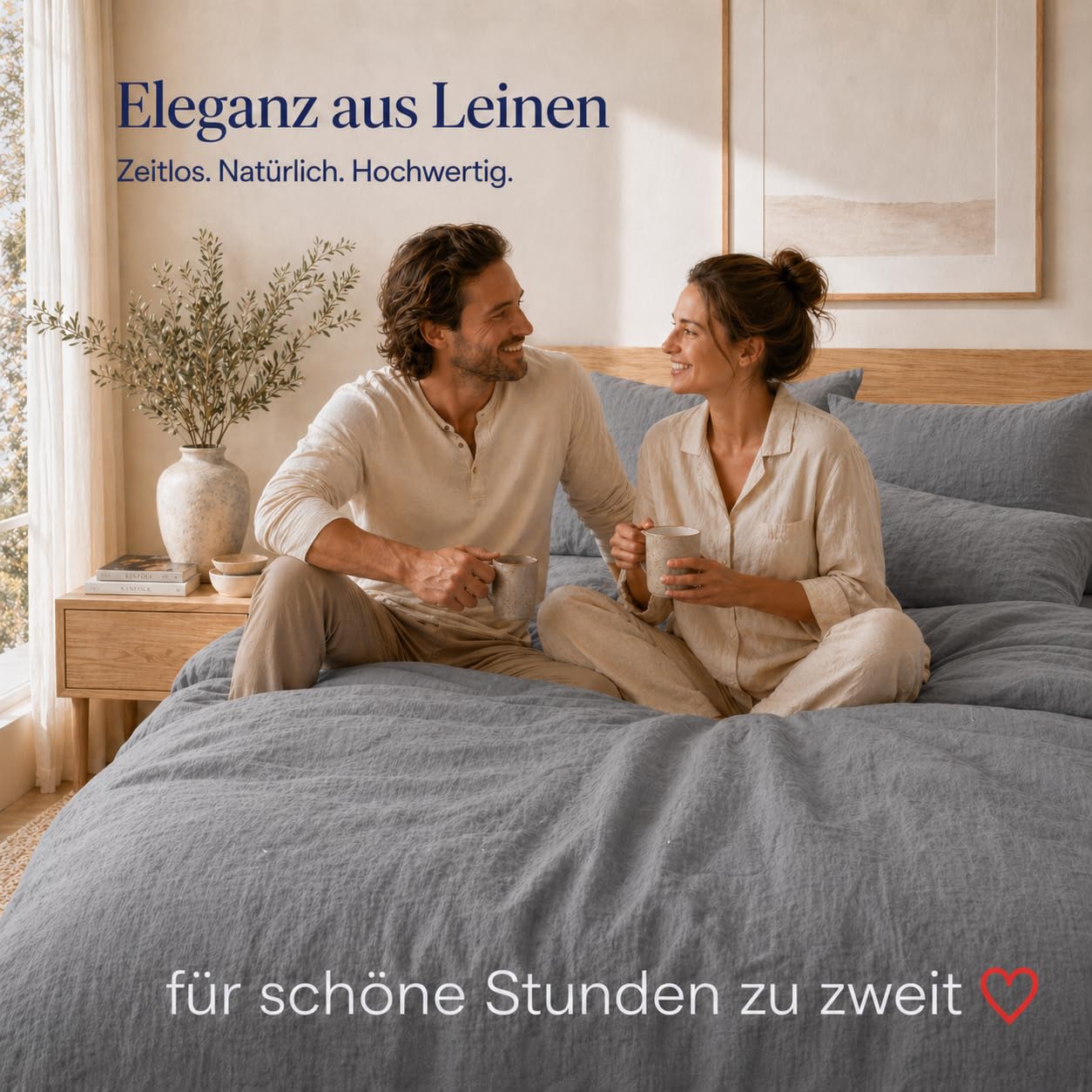 BLUE MOON Ropa de cama de lino de 140 x 200 cm, certificado Öko-Tex, 2 piezas, 1 funda nórdica de 140 x 200 cm y 1 funda de almohada de 70 x 90 cm, ropa de cama de lujo 100 % lino, fabricada en la UE,