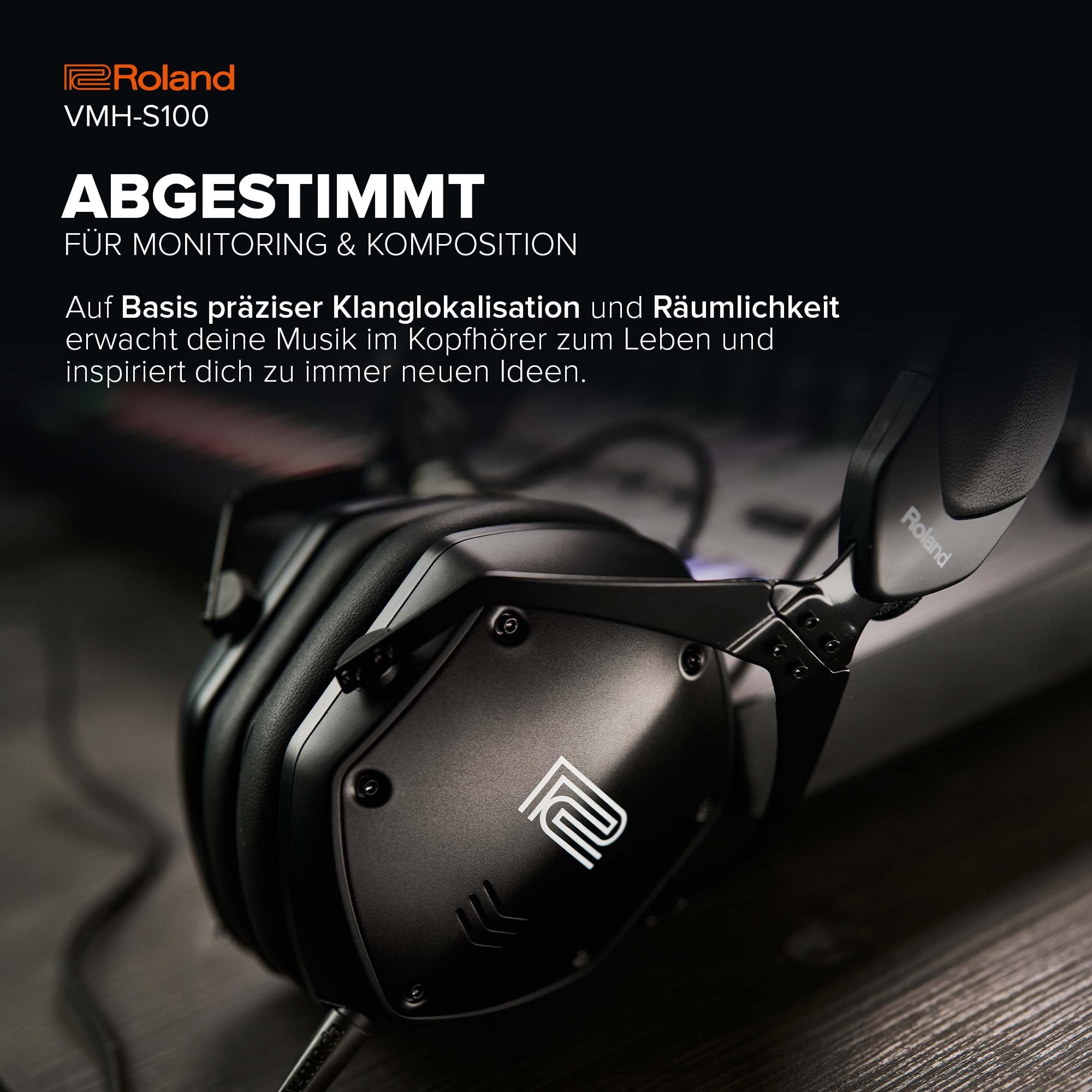 Roland VMH-S100 | Hi-Res Over-Ear-Kopfhörer für die Musikproduktion | Weiter Frequenzgang | Herausragende Signaltrennung | 50 mm Treiber | Komfortabel & robust