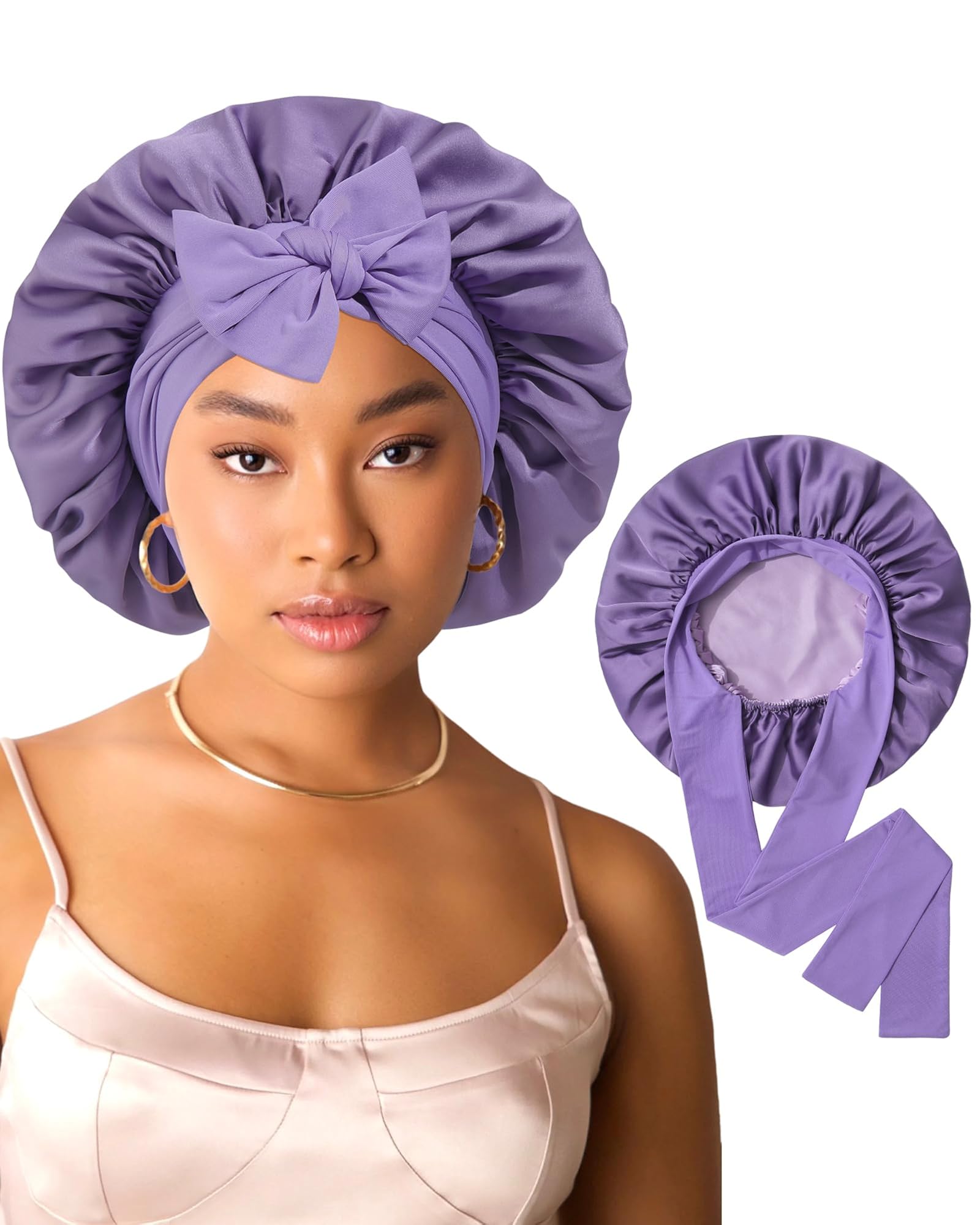Women's Double Layer Silk Satin Bonnet for Sleeping