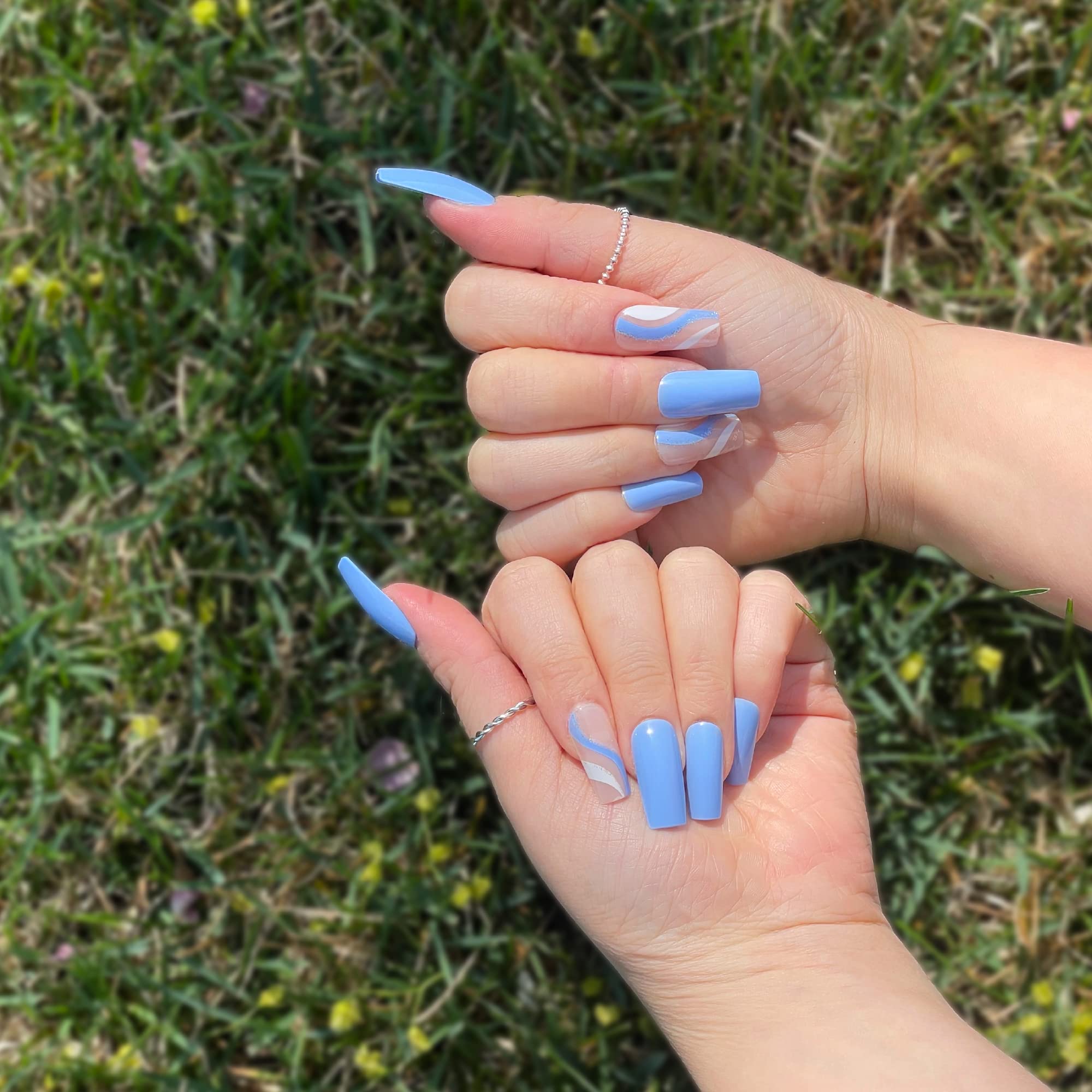 Gold Finger Full Cover False Nails Kit with Glue, Trendy Design, Ready to Wear Gel, Medium, Long, Extra Long Length Nails (Underneath the Tree)