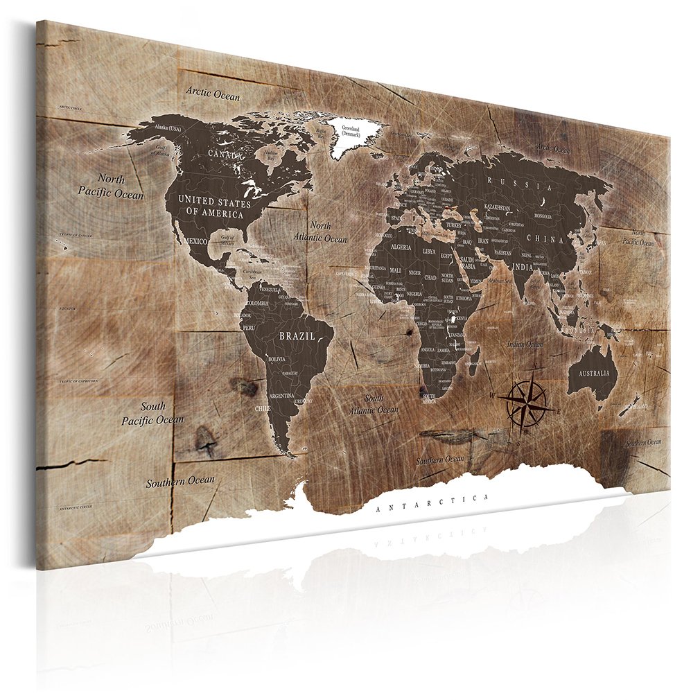 decomonkey Canvas World Map Pin Board with 50 pins - 35.4" x 23.6" / 90x60 cm Fibreboard on Brown Background Push pin Travel map Wall Art - English Lettering - Traveler's Bedroom Office Living Room โ image 1