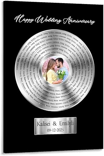 Miniatura 18 de Weyrucvv Placa de disco de vinilo dorada personalizada, letras de canciones musicales personalizadas, cartel de lienzo con fecha de nombre de foto,