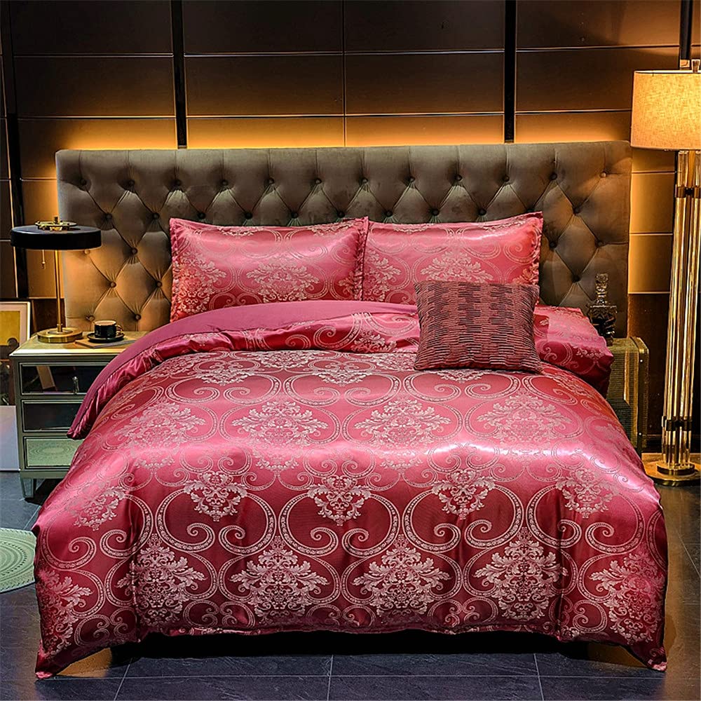 ALEjon Juego nórdico satén Jacquard Floral - King Size Rosa, Sedoso y Resistente a Las Arrugas - 3 Piezas con 2 Fundas de Almohada - 220x240cm