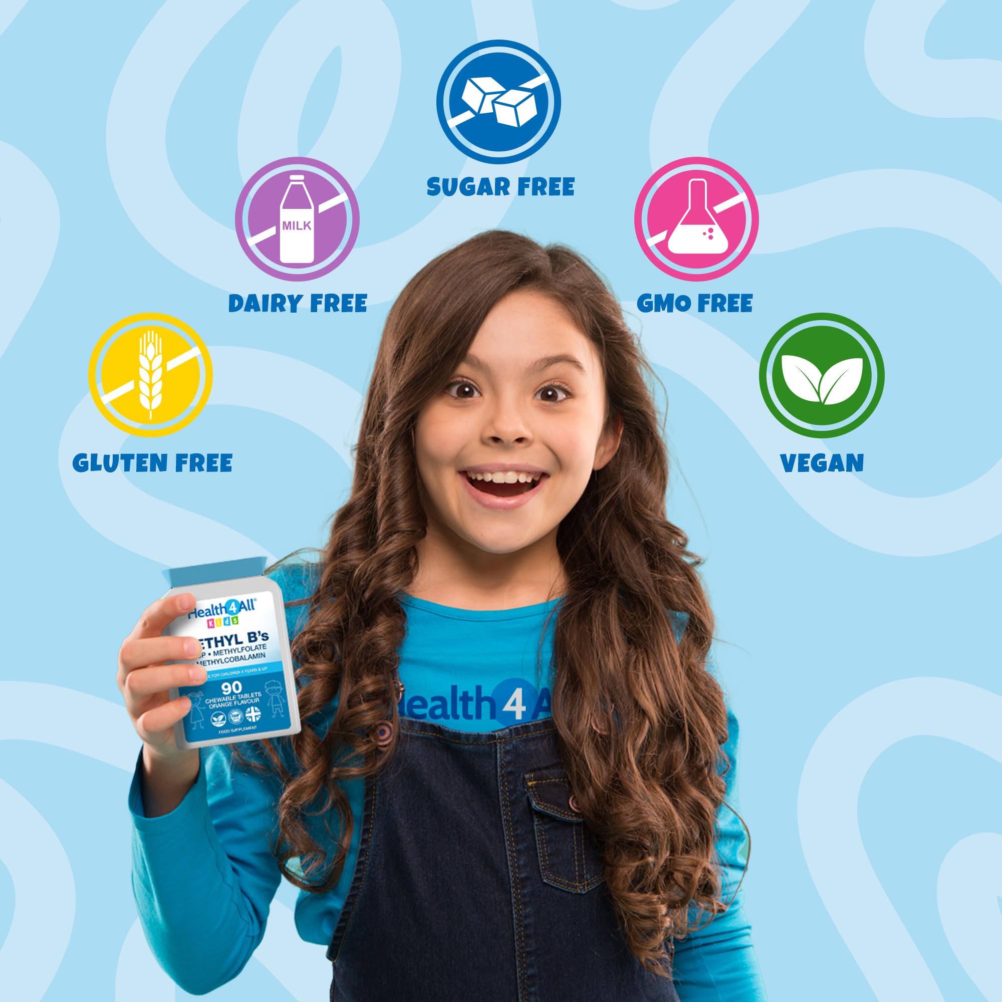 Health4All Kids Methyl B's 90 Chewable Tablets (3 Months Supply), Stress & Mood Support for Children 4+, Methylated B Vitamins B12 Methylcobalamin, 5-Methylfolate & Vitamin B6 P5P, Vegan | Made in UK
