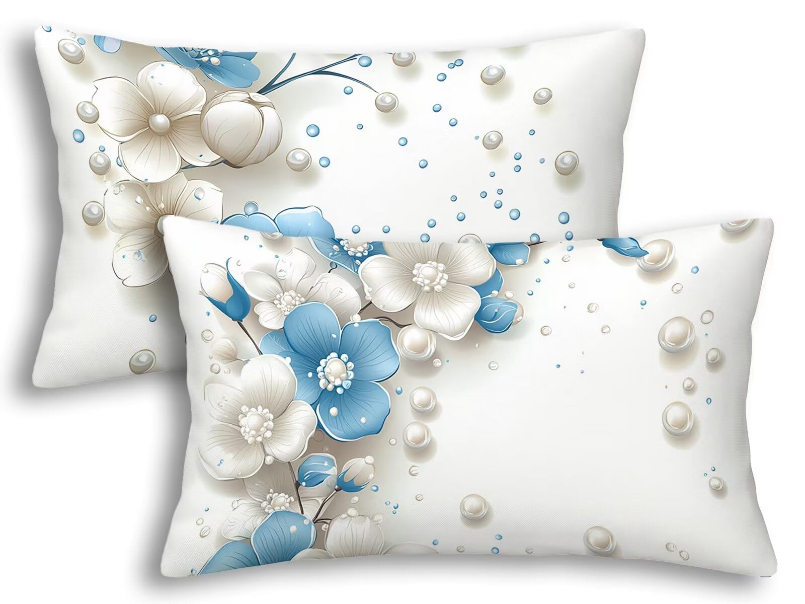 Fundas Cojines 40x80 Blanco Regalo Mujer: Juego de 2 Almohadas de Flores Decorativas para Madre y Amiga