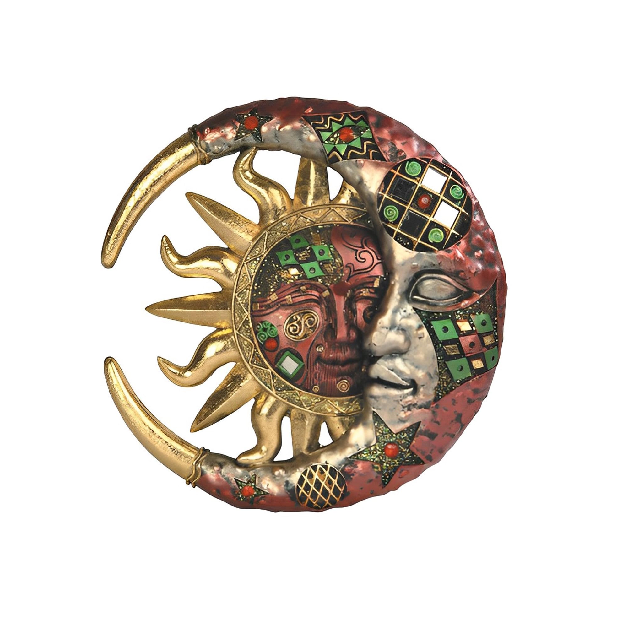 ICE ARMOR 8" H Mosaic Celestial Red and Gold Sun and Moon Face Hanging Wall Plaque Decor Statue Sculpture Ornament Decoration Home/Room Decor Ideas