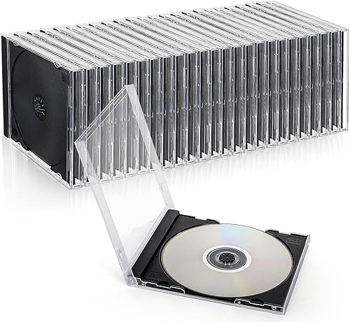 Acshio 25 fundas transparentes para CD y DVD, 10,4 mm, con bandeja negra montada