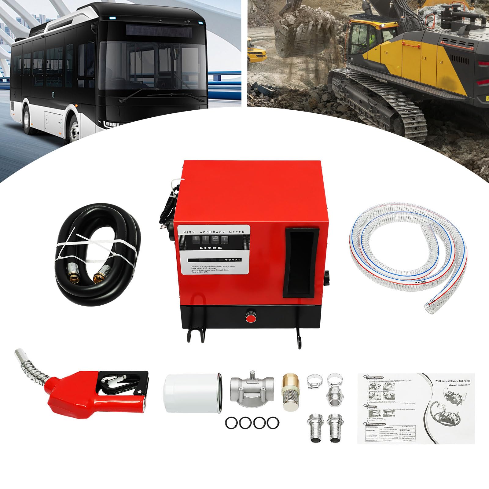 Pompe diesel 550 W, pompe de réservoir auto-amorçante avec tuyau et buse