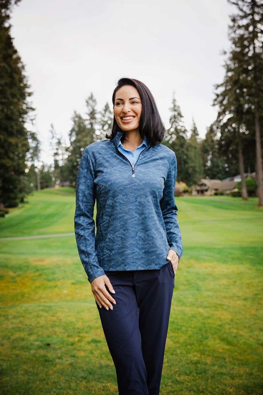 Cutter & Buck Women's Traverse Camo Print Stretch Quarter Zip Pullover