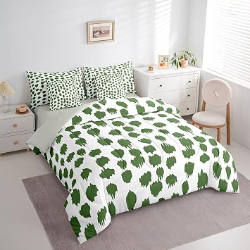 Erosebridal Green Polka Dots Bed in A Bag with Sheets Abstract Geometric Spots King Comforter Set 7 Piece Rustic Farmhouse Bedding Sets for Kids Teens Adults Brush Stroke Bed Set Room Decor