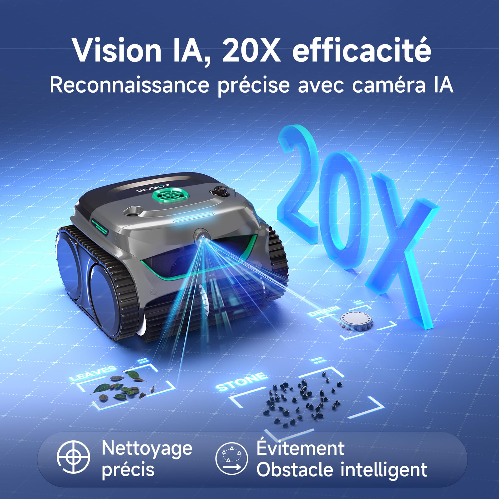 WYBOT C2 Vision Robot Piscine avec caméra AI et Batterie de 190min, 210m²