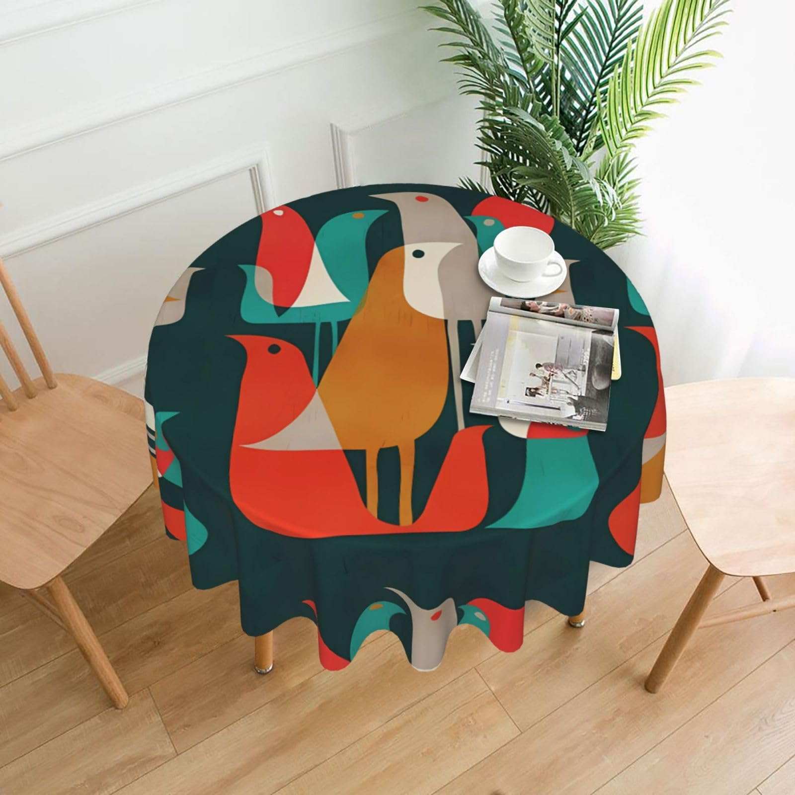 WHJSHOP Flock of Birds Prints Round Table Throw 60 Inch – Waterproof Table Cover for Dining, Coffee Tables, Parties & More - Soft, Wrinkle-Resistant Table Layer