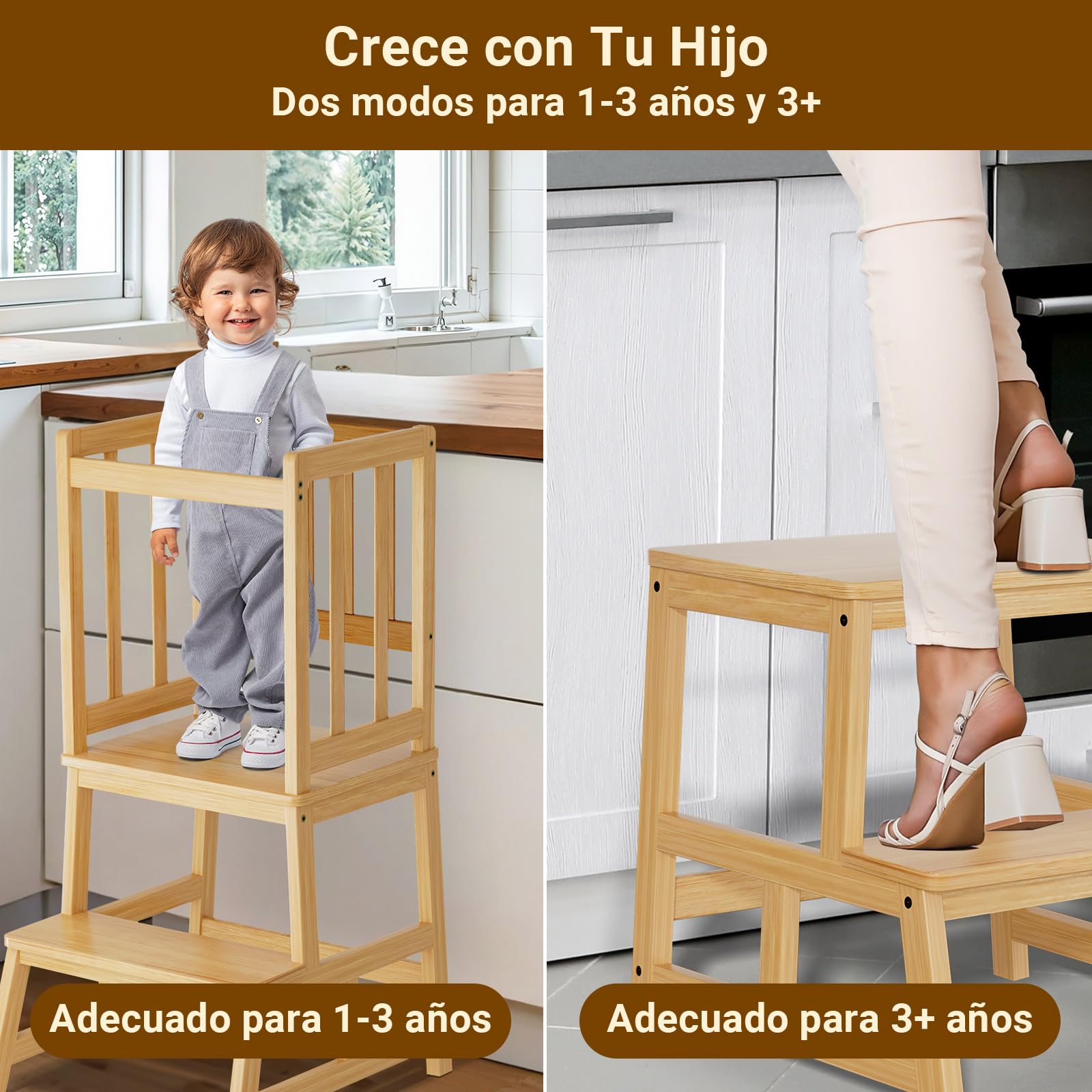 COSYLAND Torre de Aprendizaje Montessori para Bebés y Niños, Torre de Aprendizaje Infantil Certificada por CPC, Estructura Antivuelco Más Estable (Bambú Claro)
