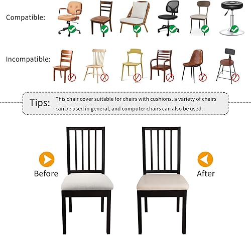 Vista 53 de YISUN Juego de 6 fundas para asiento para silla, de piel sintética, impermeables, para sillas de comedor, fundas elásticas para sillas de comedor