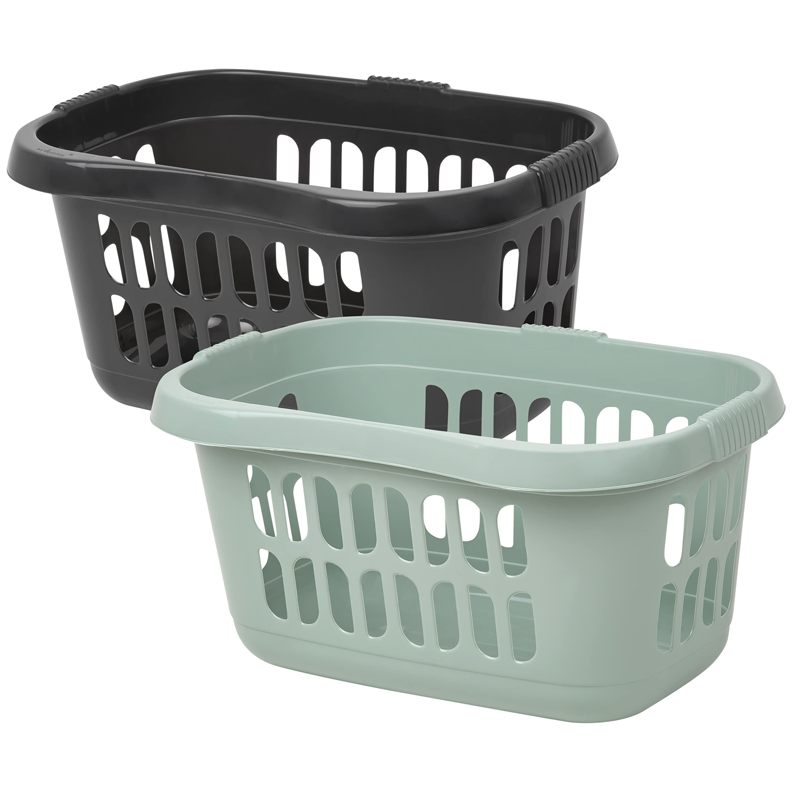 M1SS 60L Litre Midnight Grey + Silver Sage Hipster Laundry Basket Large Plastic Storage Basket Washing Basket For Storage Clothes Laundry Hamper Toys Organiser For Bathroom Household