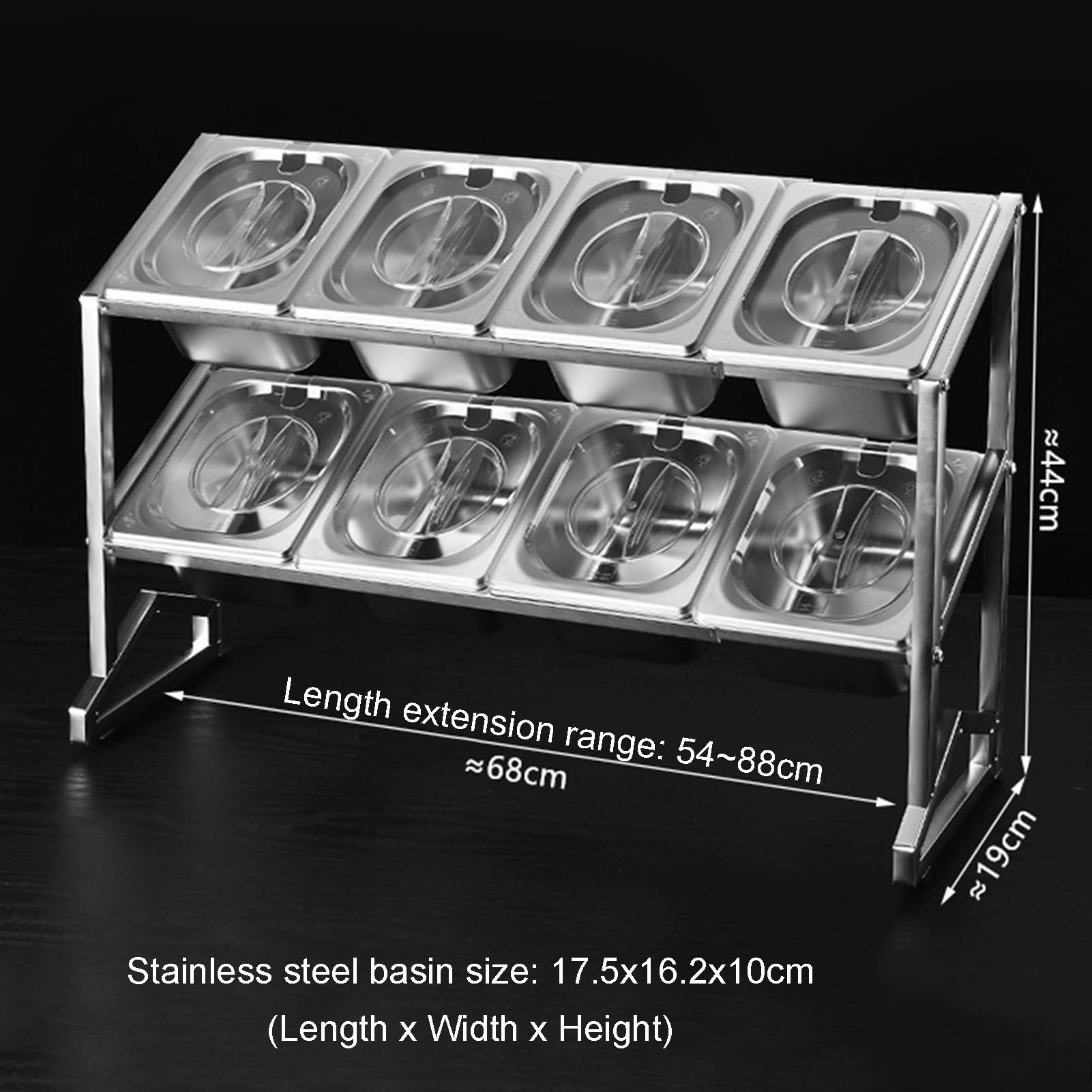 Ausziehbares Gewürzregal, 2/3-stöckiges gewerbliches Gewürzregal für Küchenbuffets, Behälterspender für Gewürze, Soßen, Salate, Marmeladen, Zutaten (Silber 68x19x44cm)