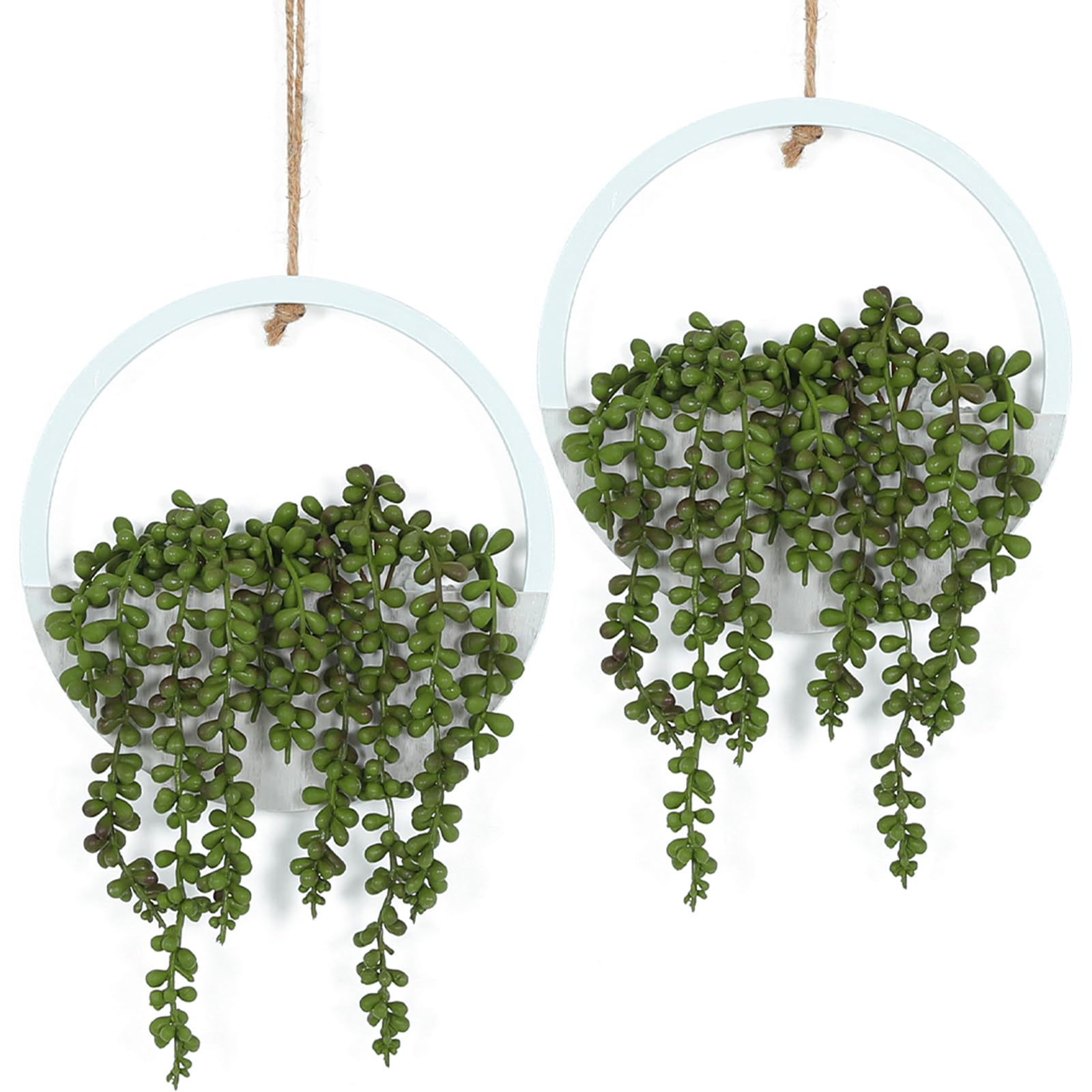 Lote de 2 Plantas suculentas Artificiales para Colgar (30,5 cm, en una Maceta de Madera, decoración de Pared Interior o Exterior
