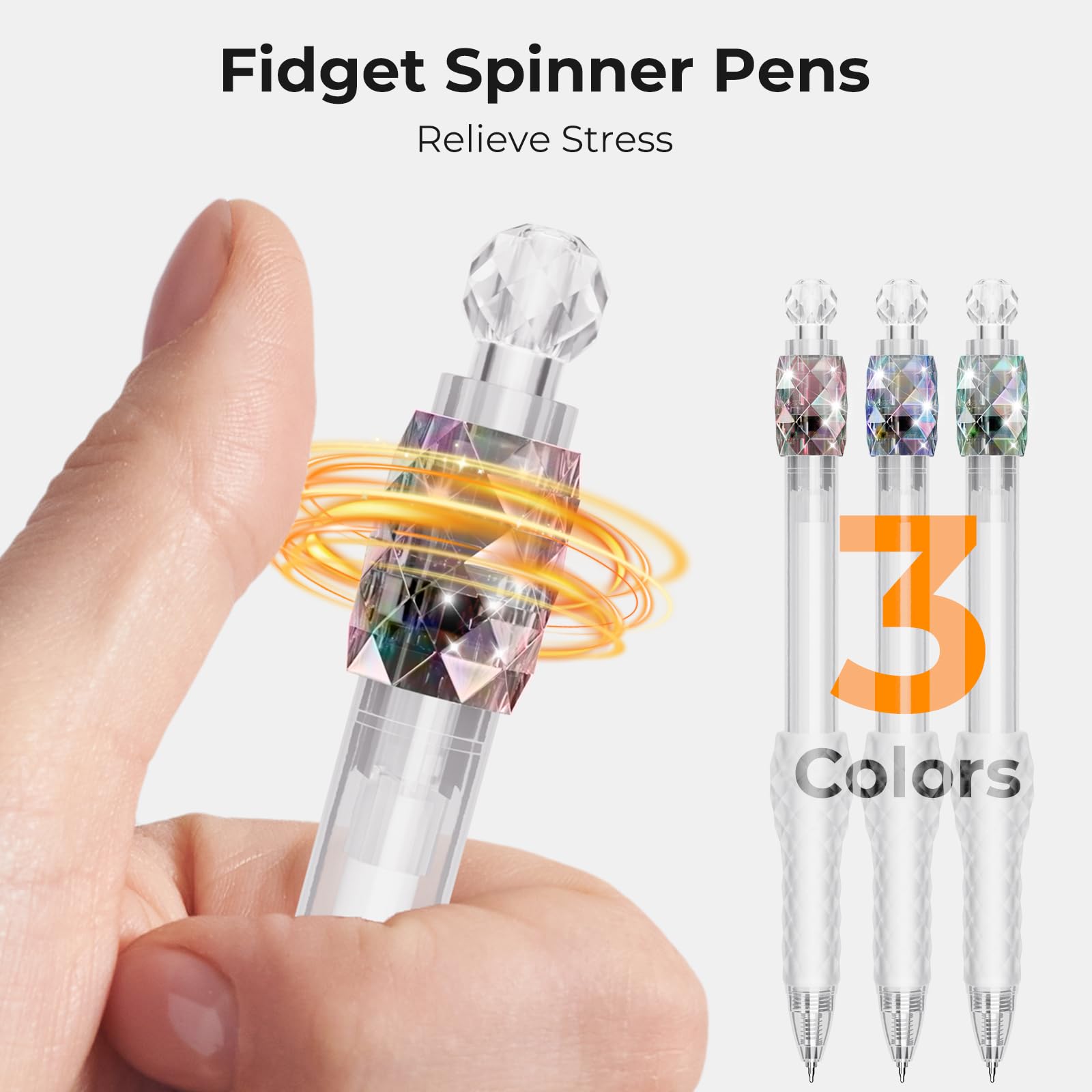 8 Pcs Gel Pens - 0 7mm Fidget Rotating Black Ink Fine Point Smooth Writing - Soft Grip — view 2