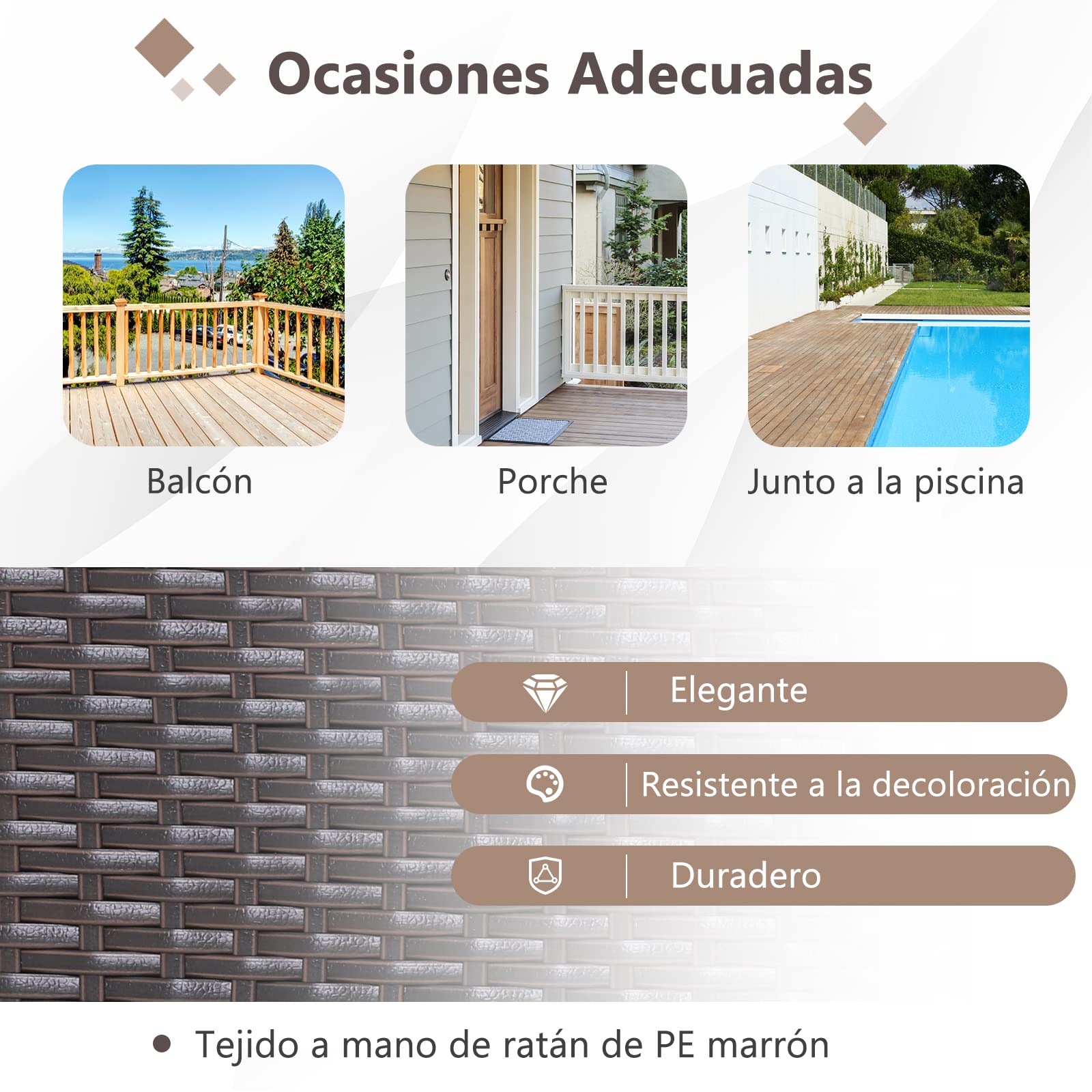 COSTWAY Conjunto de Mecedora de Jardín 3 Piezas, Sillas de Mecedora de Mimbre PE con Cojín Lavable y Mesa Auxiliar, Mesa y Sillas Terraza, Piscina, Balcón