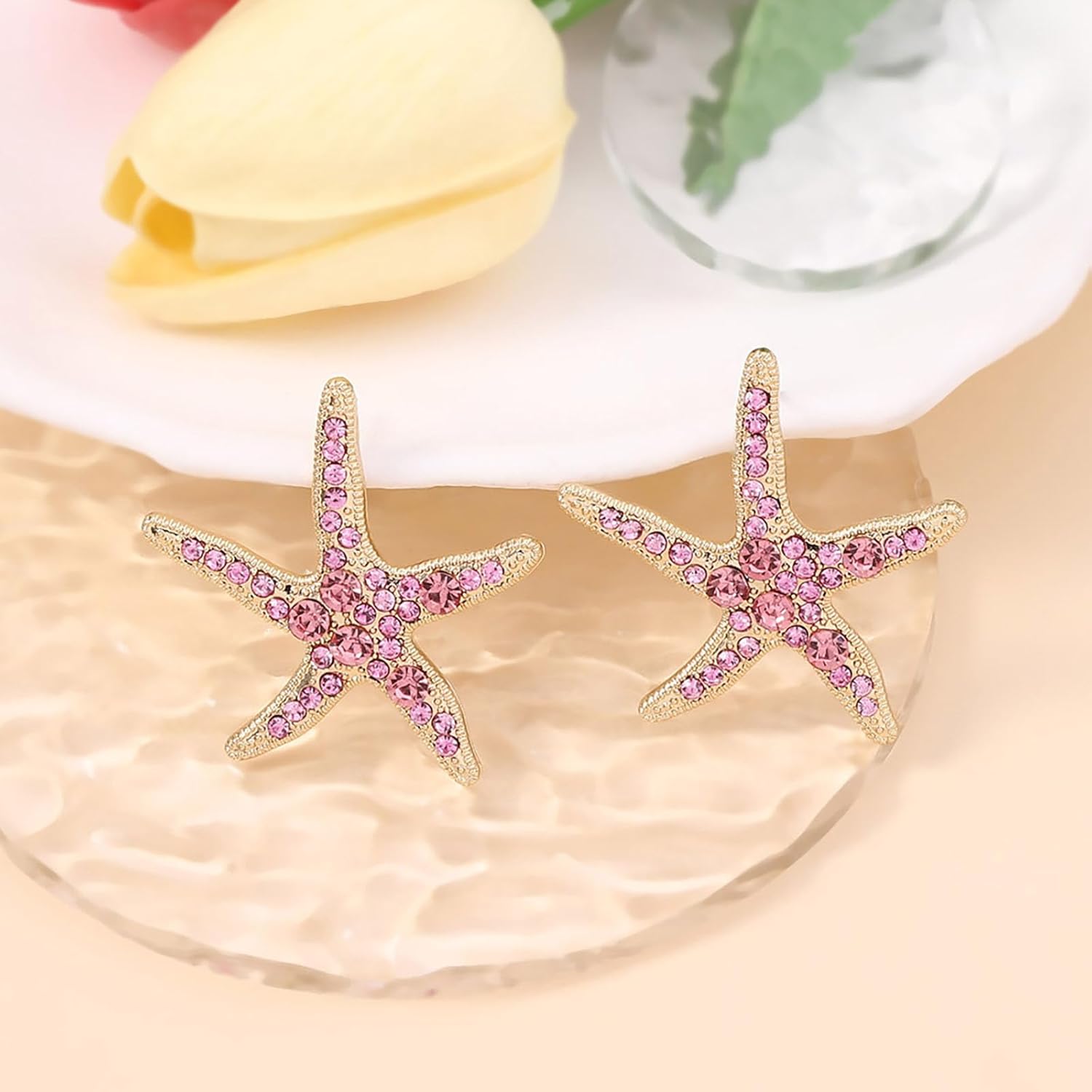 Gold Starfish Earrings for Women Colorful Starfish Stud Earrings Sparkle Rhinestone Seashell Earrings Summer Beach Earrings for Women Holiday Party Jewelry - Image 4