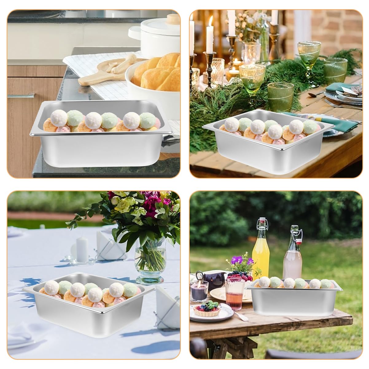 5pcs Large Buffet Serving Dish Stainless Steel Food Pan Food Containers Lids Safe Plate