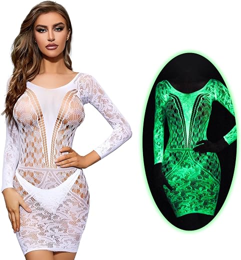 GuSo Shopee Night Color Changing Shine Babydoll Lingerie Bodysuit Swimwear Mini Chemise Mesh Wedding Bridal Nightdress wit...