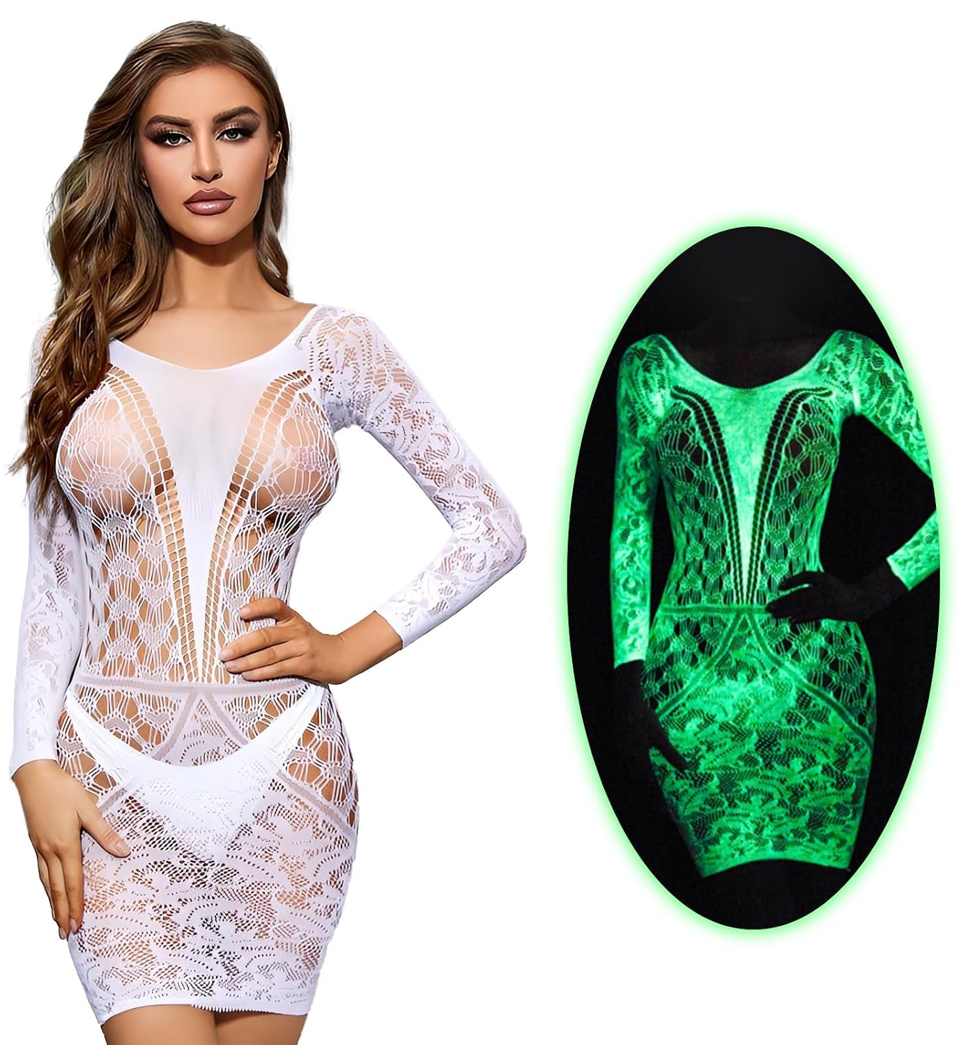GuSo Shopee Night Color Changing Shine Babydoll Lingerie Bodysuit Swimwear Mini Chemise Mesh Wedding Bridal Nightdress wit...