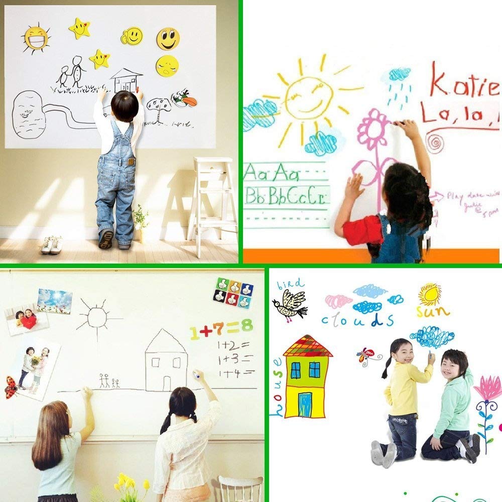 Papier kontaktowy do białej tablicy, 45 cm (szer.) x 200 cm (dł.), samoprzylepny, do szkoły, pracy i domu, biały