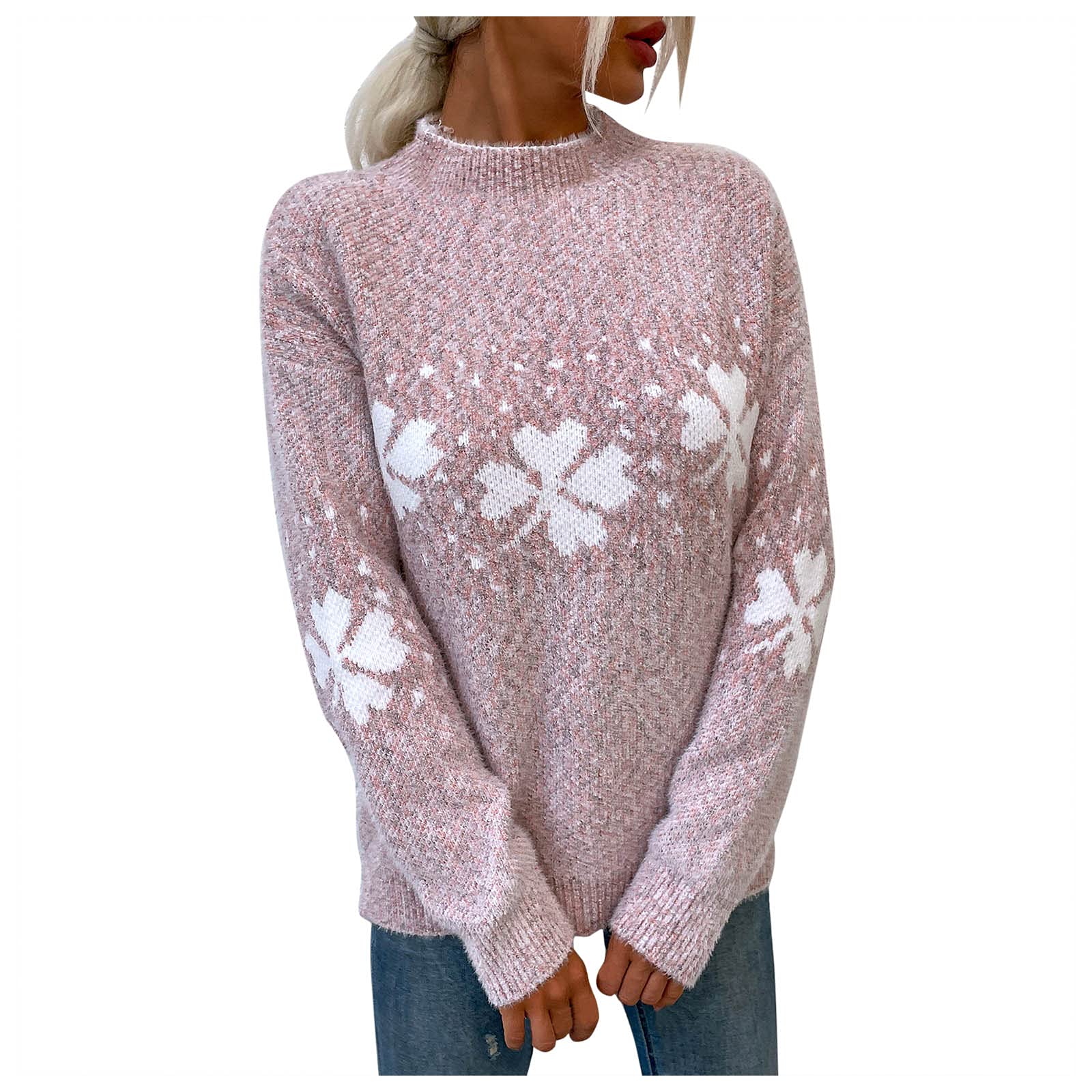 SEWORLD Women Christmas Sweaters Half High Neck Pullover Snowflake Sweater Hoodies Pullover Strap Tops Blouse