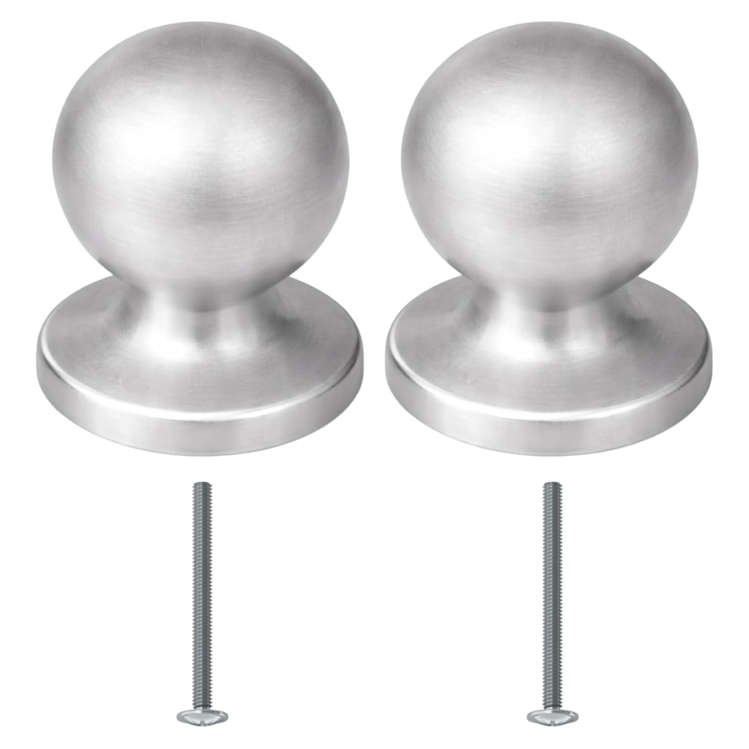 Coppia Pomelli Rotondi per Mobili Porte Armadi Cassetti Comodini Ante - Pomolo Tondo per Mobili - Pomello Grande in Zama Color Cromo Satinato