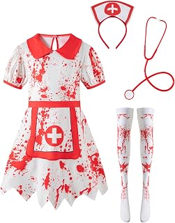 Girls Scary Nurse Dress with Hat, Bloodstained Stockings for Party