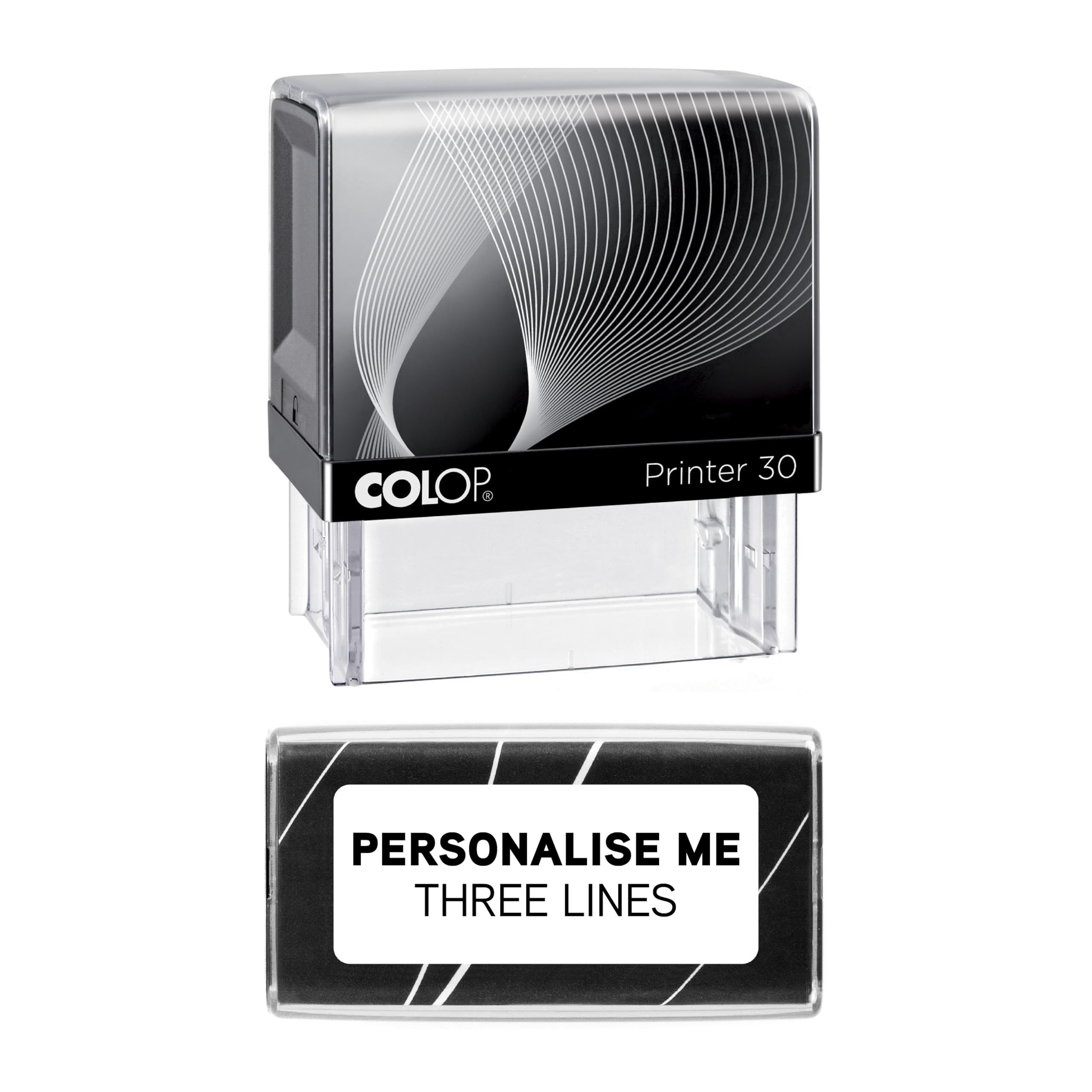 Obsesso Black Personalised Custom Made Self-Inking Company Business Address Rubber Ink Stamp - 48Mm X 18Mm (Three Lines Of Text)