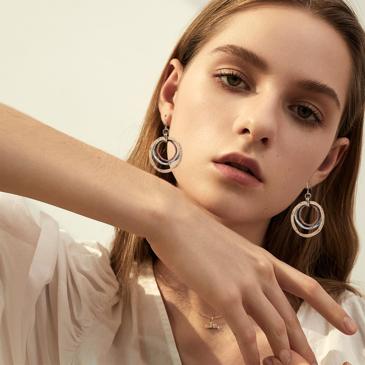 3 Circle Boho Earrings for Women Sunrise Tri color Dangle Earrings - Image 3