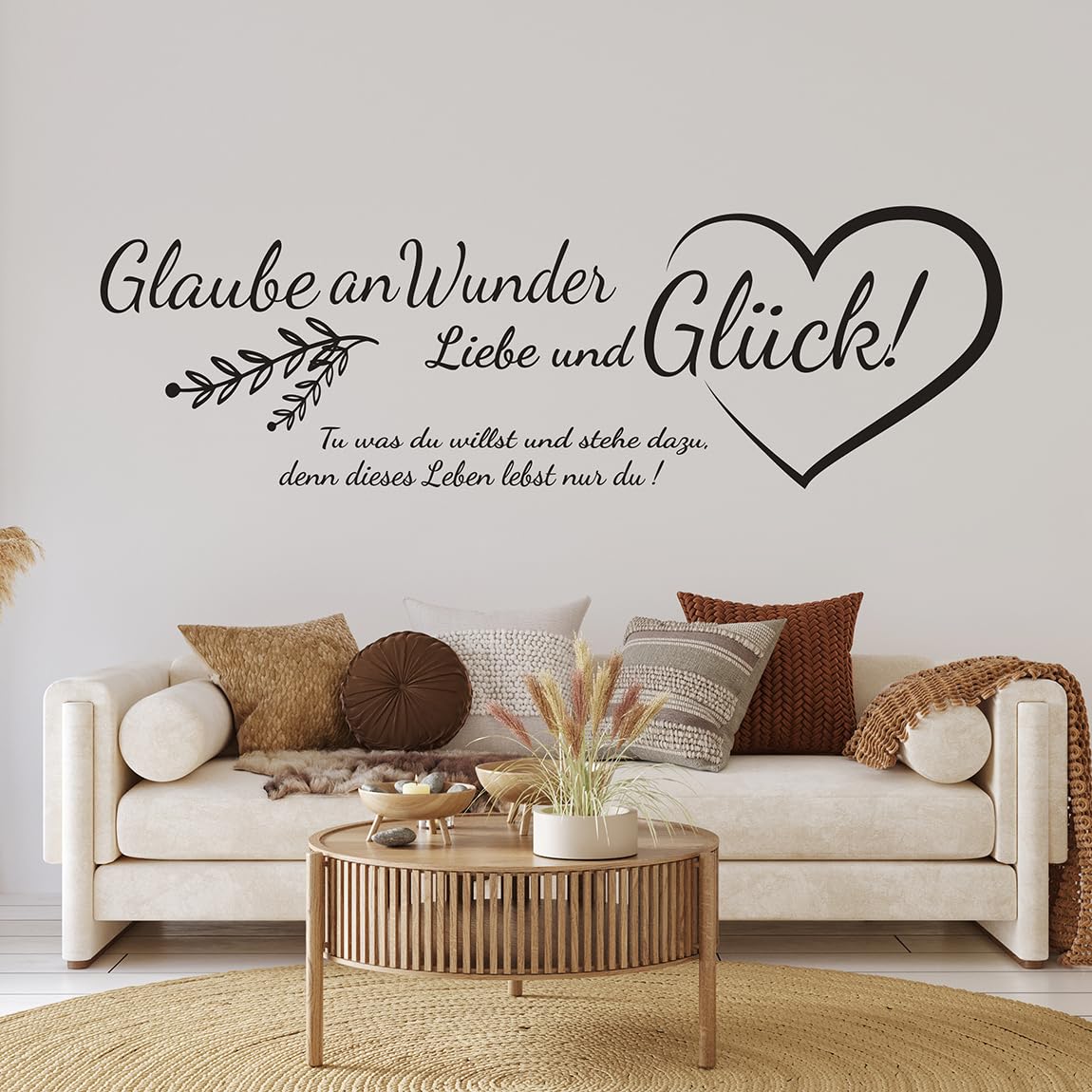 tjapalo® pk229 Spruch Wandtattoo Glaube an Wunder Liebe und Glück wandtattoo wohnzimmer sprüche Wandtattoo zitat Wandsticker Flur und Diele, Farbe: Schwarz, Größe: B180xH58cm