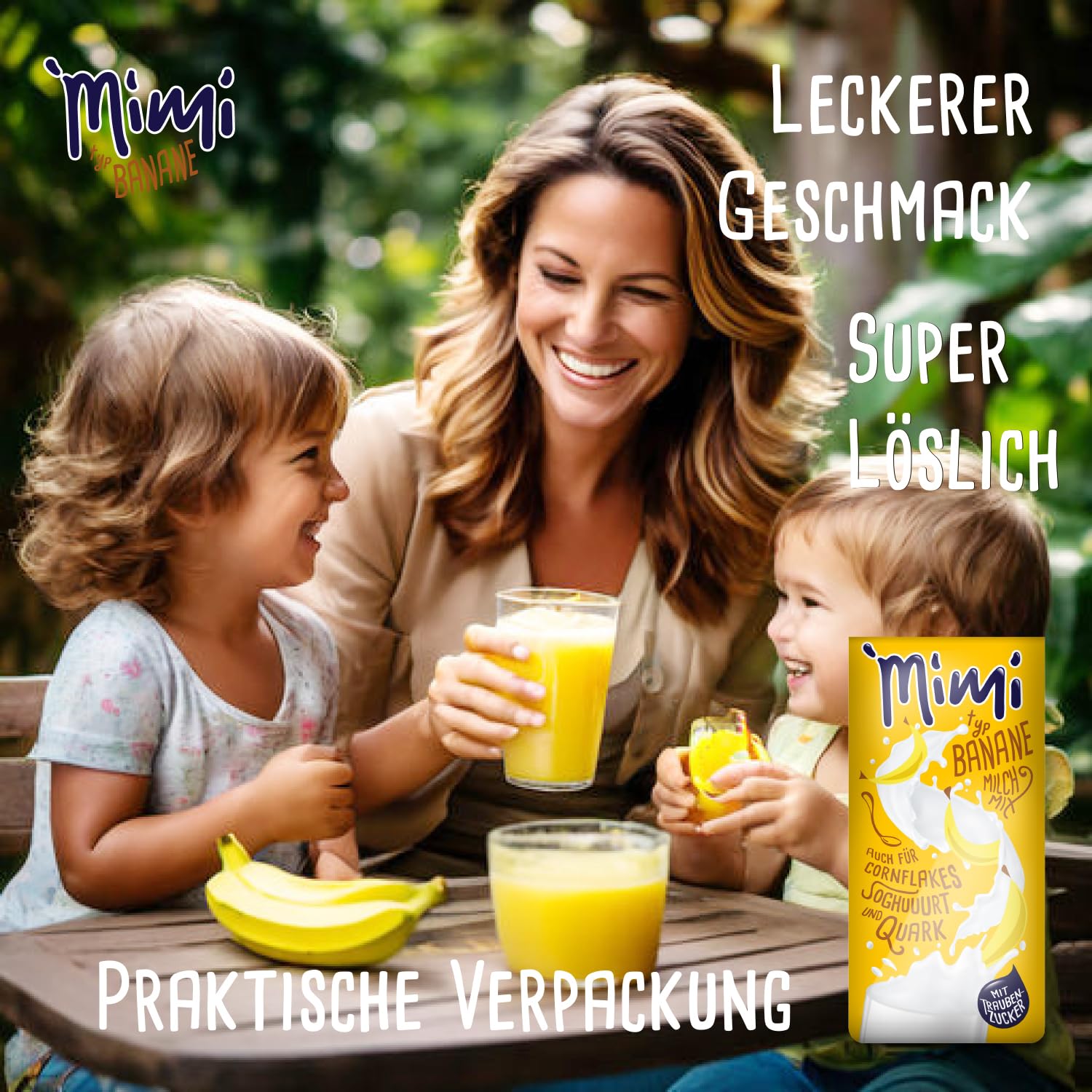 Mimi Milk Milk Banana Bebida Polvo 12 x 400 g - Pack de Almacenamiento - Polvo de bebida soluble en leche con sabor a plátano - Soluble en frío y caliente - Ideal para ocio, oficina, familia grande