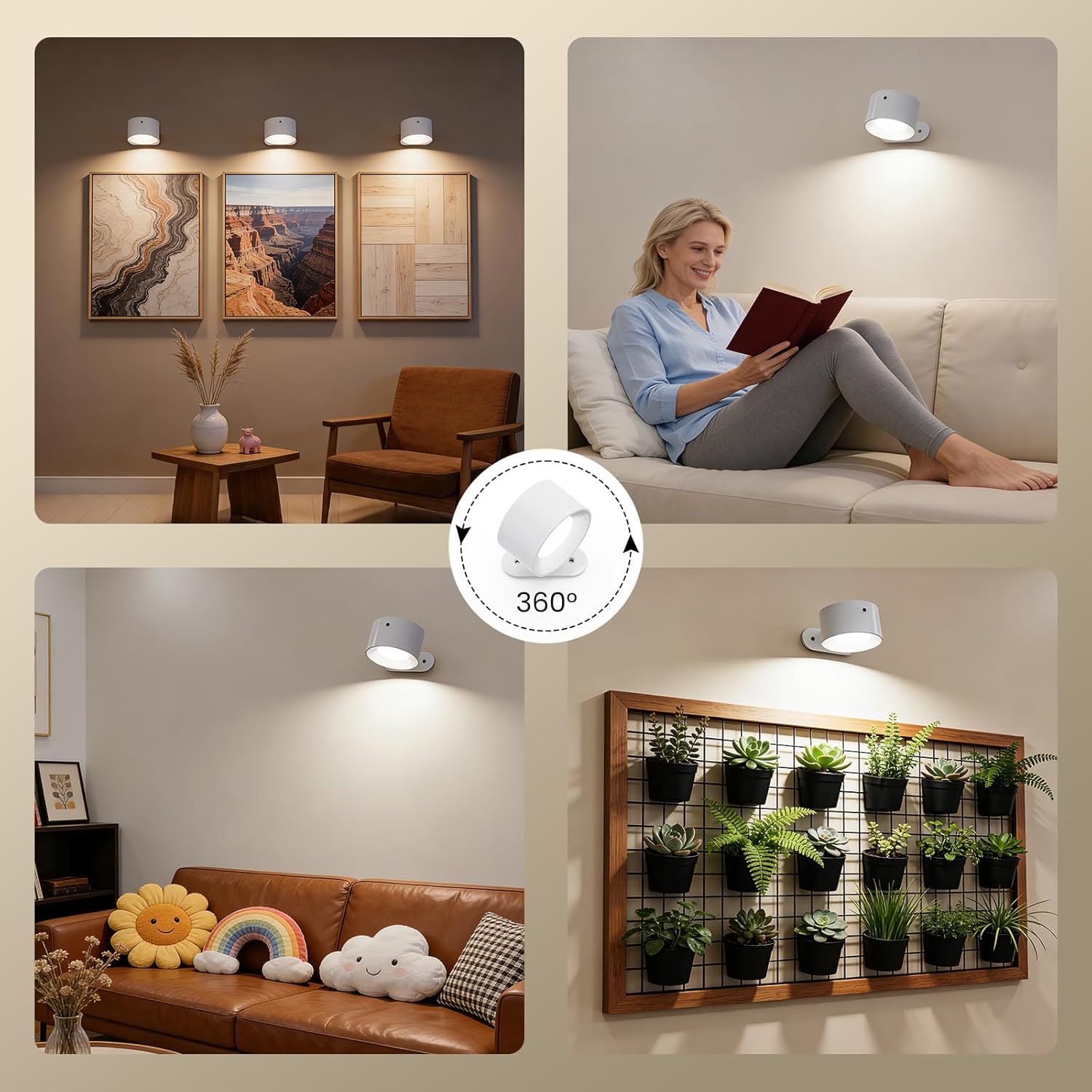 3 Pack LED Wall Sconces, Battery Operated Wall Lights for Reading, Cordless Bedside Lamp with Remote & Touch Control, 360° Magnetic Rotation & Rechargeable, 3 Color Modes Dimmable (White)