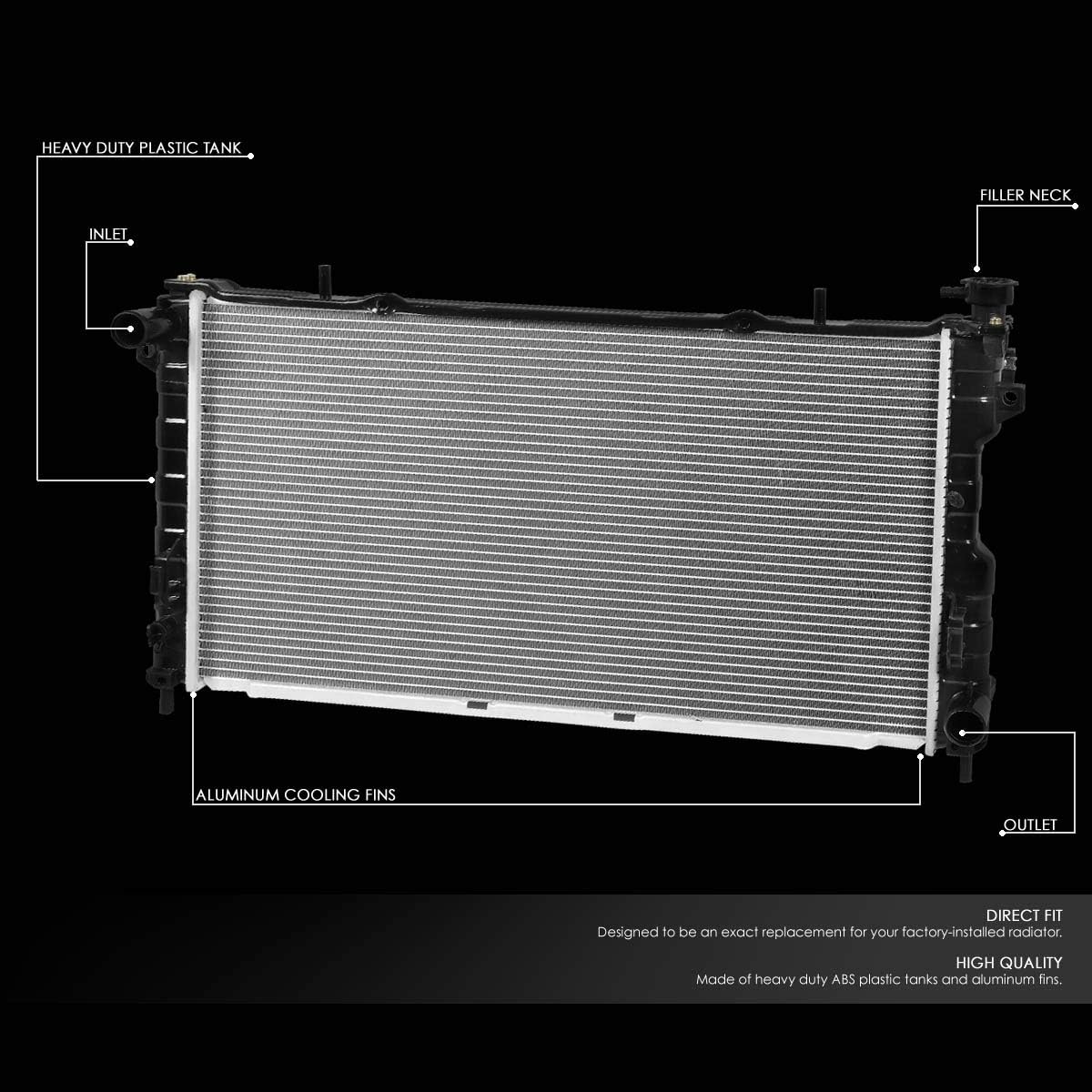 DNA MOTORING OEM-RA-2311 OE Style Aluminum Cooling Radiator Compatible with 01-04 Town & Country / Voyager / Caravan AT, 30-5/16" W X 15-13/16" H X 1" D, 1-1/2" Inlet, 1-1/2" Outlet