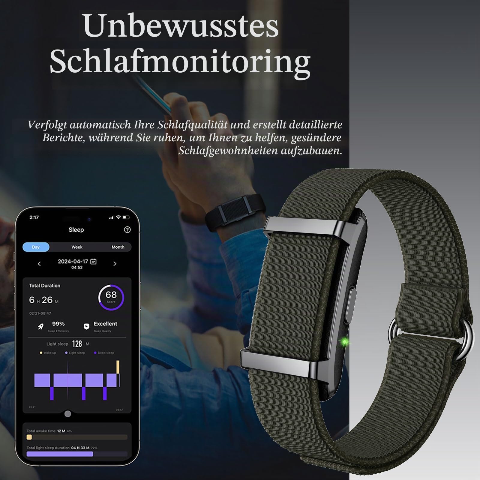 findtime Fitness Tracker Armband Aktivitätstracker ohne Display Wearable Schrittzähler Herzfrequenz Schlafmonitor Herzfrequenzmessung Wristband Nylon Smart Band Multisport-Modi Grün
