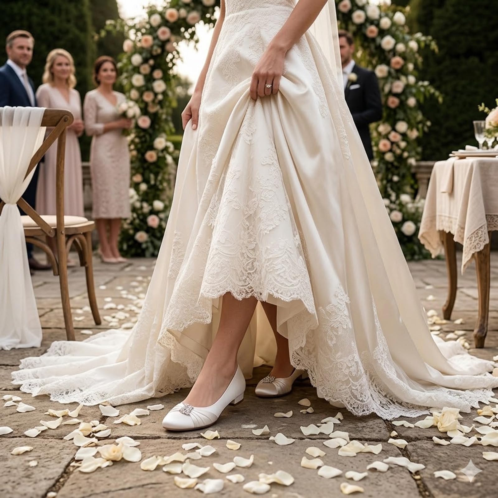 Scarpe da Sposa in Raso da Donna, Eleganti con Punta Tonda Scarpe da Sposa con Strass Slip-On Décolleté da Festa per La Sposa