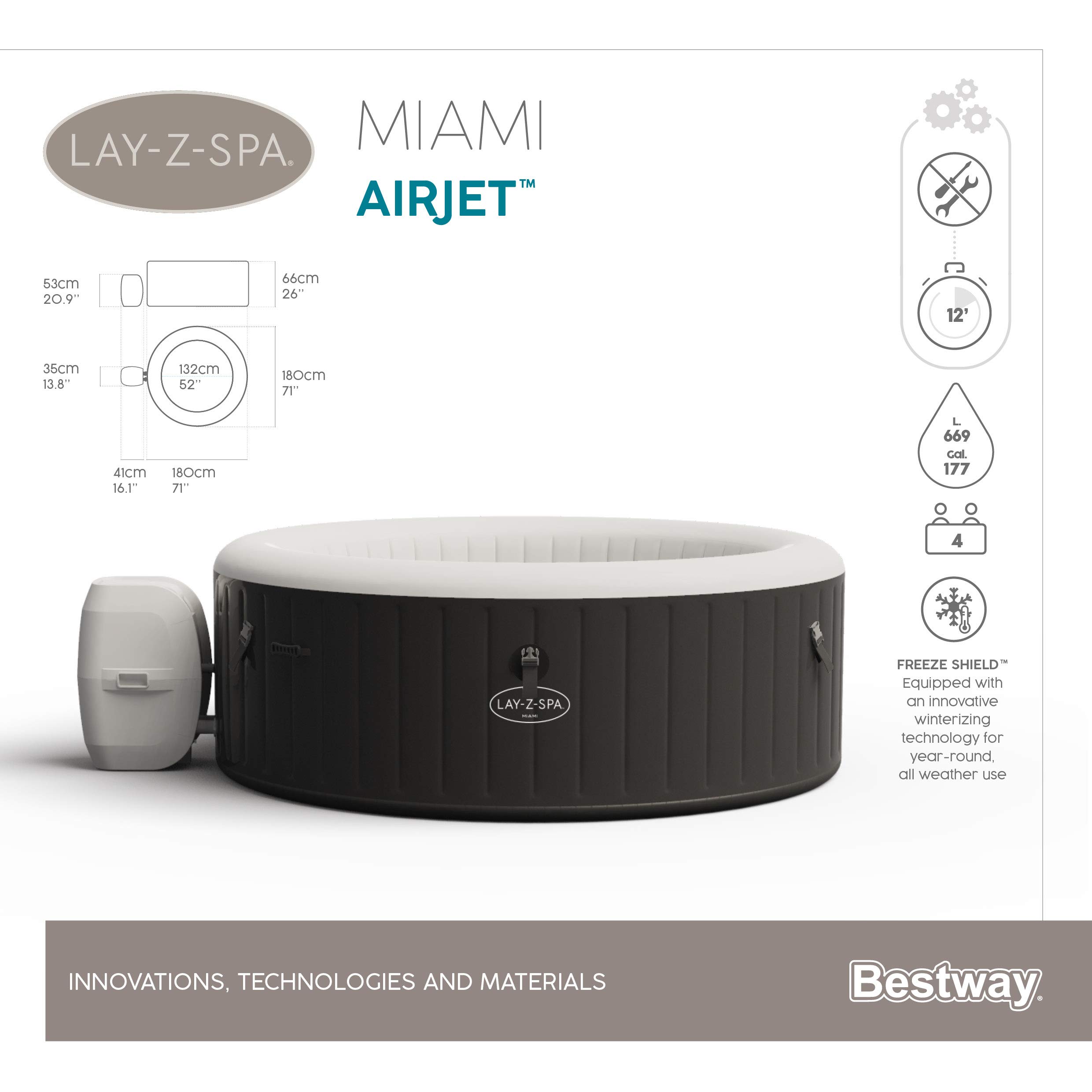 Bestway 60001 Minipiscina idromassaggio gonfiabile Miami Lay-Z-Spa AirJet