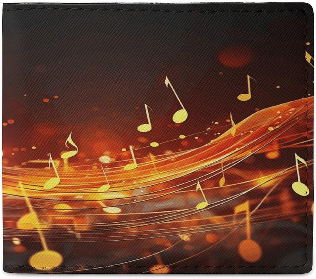 Red Flame Music Note Coin Purse for Men And Women,Money Wallet with ID Windows,Bifold Wallet with 2 Cash Slot