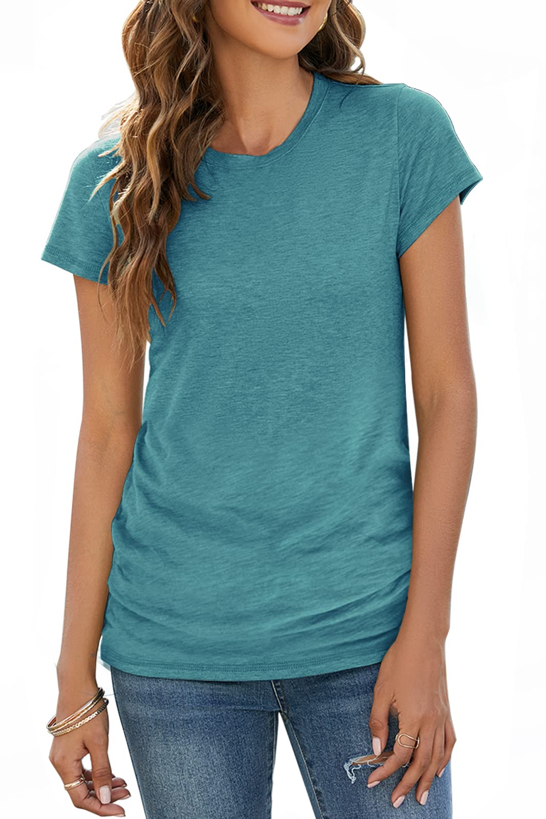 Sherosa Camisetas de manga larga para mujer, cuello redondo, básicas, blusa