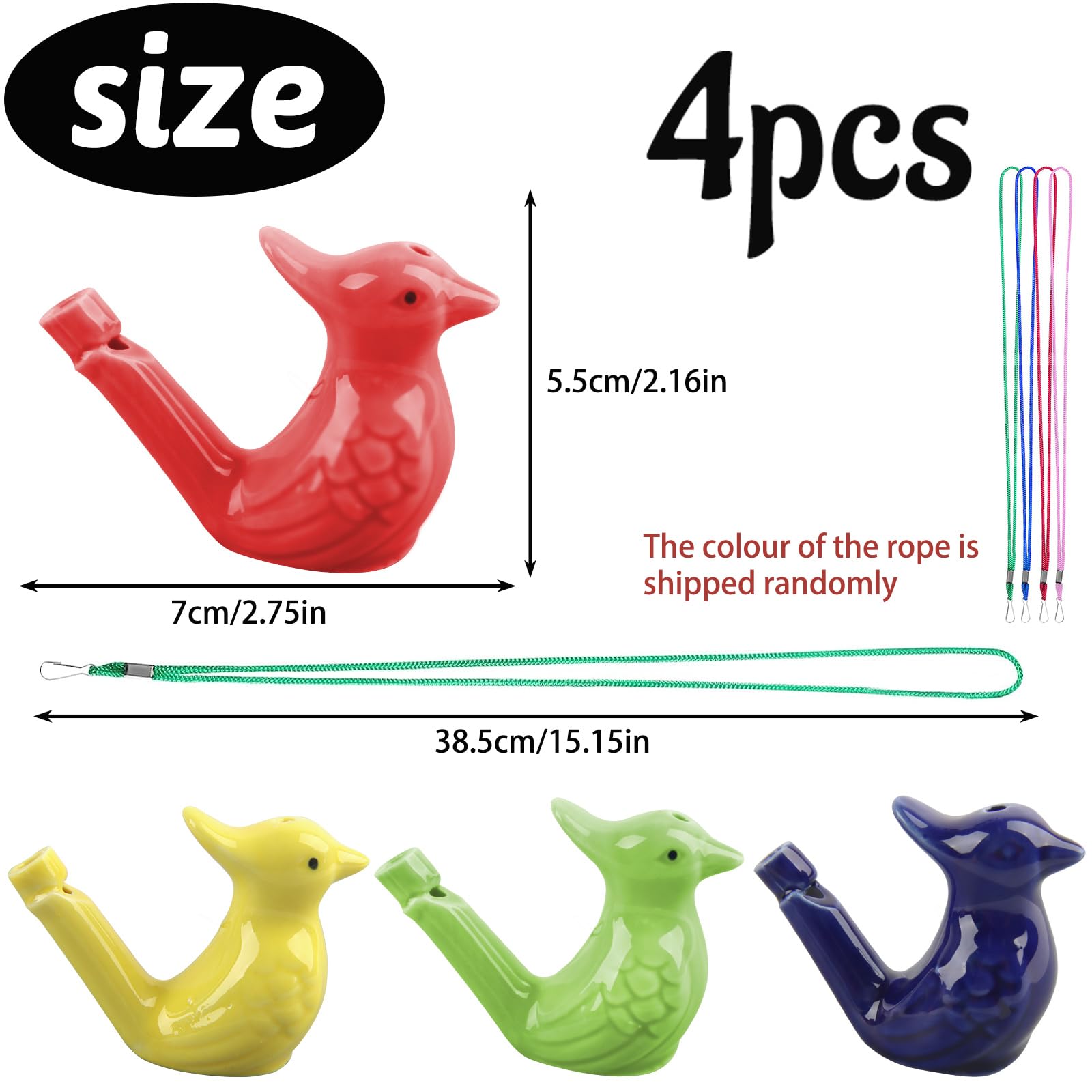 ZoneYan 4 Pièces Sifflet en Céramique pour Enfant, Sifflet à Eau Oiseau Coloré, Set Rossignol Remplissable, Son du Chant Clair (A)