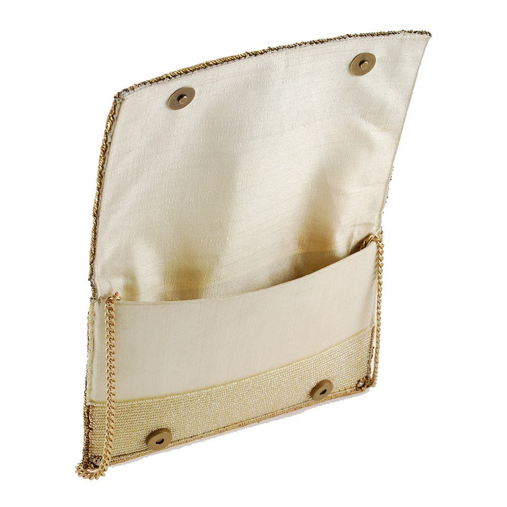 Mary Frances Buzzed Bolso de mano con cuentas – Bolso cruzado con adornos de abeja con cierre magnético para viajes, bodas, fiestas - Oro