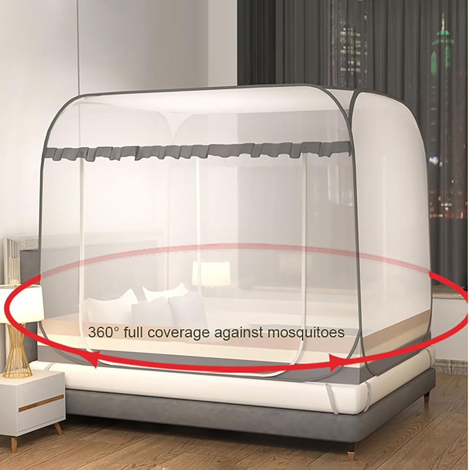 Pop-up Folding Mosquito Net for Bed - Double Door Design for Easy Access(150x200x145 cm)